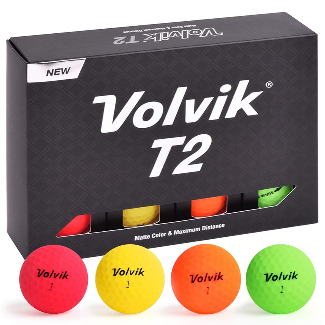 Volvik T2 Ionomer Polymer Low Side Spin Matte Finished Long Distance Balls 2-Pieces, 1 Dozen
