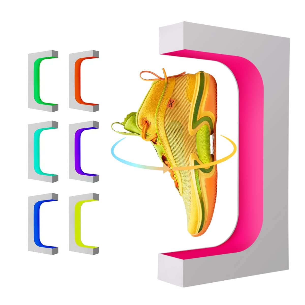 UVEHAS Levitating Shoe Display, Floating Rotating Sneaker Stand, Magnetic Levitation Shoe Rack with 16 Colors LED Light for Gifts Shoes Collectors Store Advertising Exhibition Home Decor