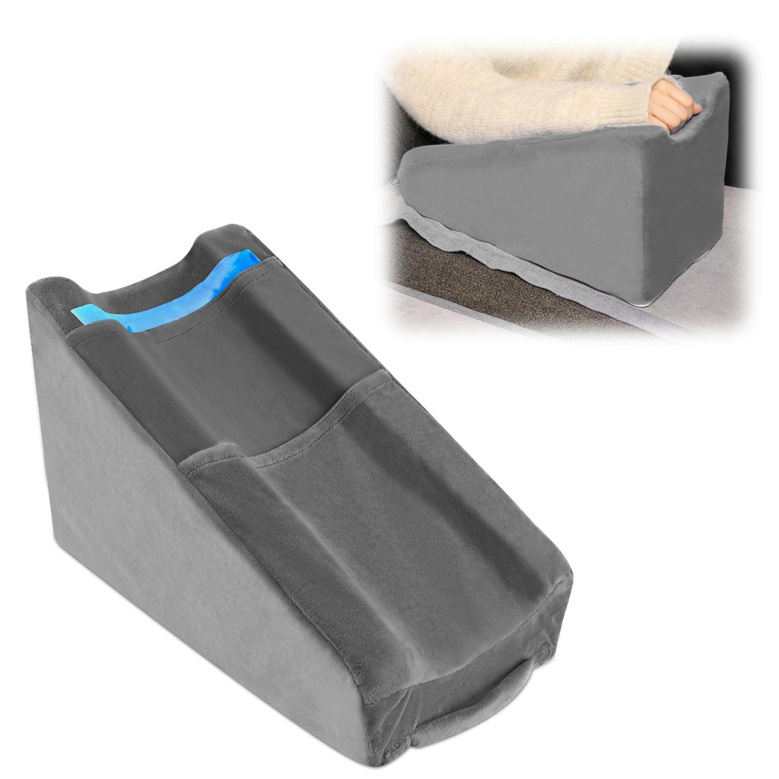 Hossmily Arm Elevation Pillow with 2 Ice Pockets, Arm Wedge Elevation Pillow Excellent, Ergonomic Elbow Support Pillow for Sleeping Arm Pads Elbow Pillow with Removable Pillow Case-Gray