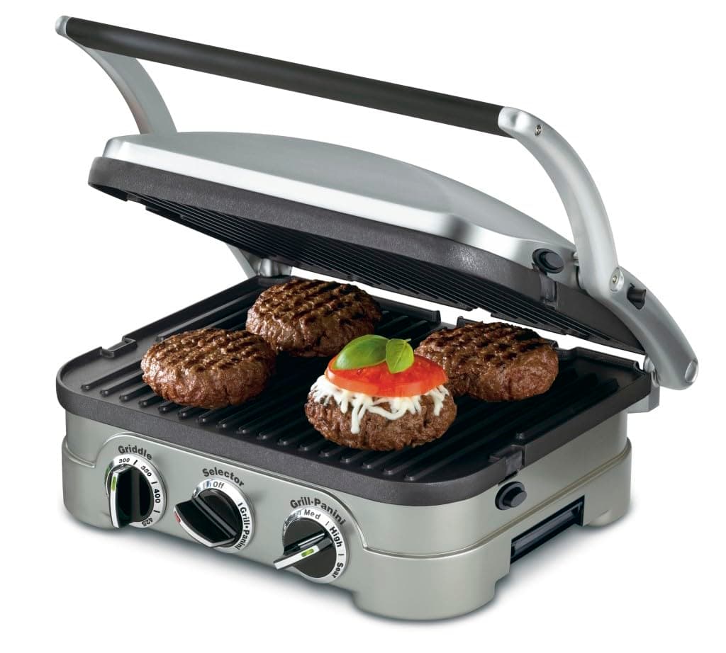Griddler Indoor Grill, Panini Press, Sandwich Maker & More, 5-in-1 Grilling, Dishwasher-Safe Nonstick Cooking Plates, GR-4NP1, Stainless Steel