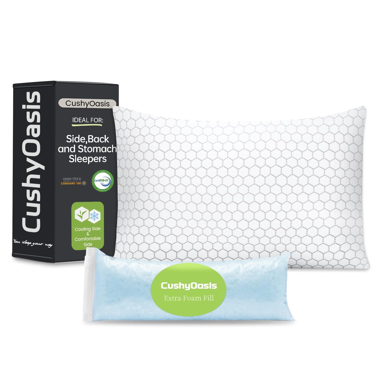 Bed Pillows for Sleeping, Adjustable Shredded Memory Foam Filling,Cooling Pillow with Washable Removable Cover for Side,Back and Stomach Sleepers - Queen Pillows