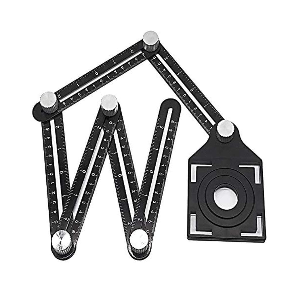 Upgrade Universal Ruler with Tile Positioning Aperture,Universal Opening Locator Measurement Tool, 6-Sided for Linear Measurement.Aluminum Alloy Multi Angle Template Angular Ruler Laser Scale