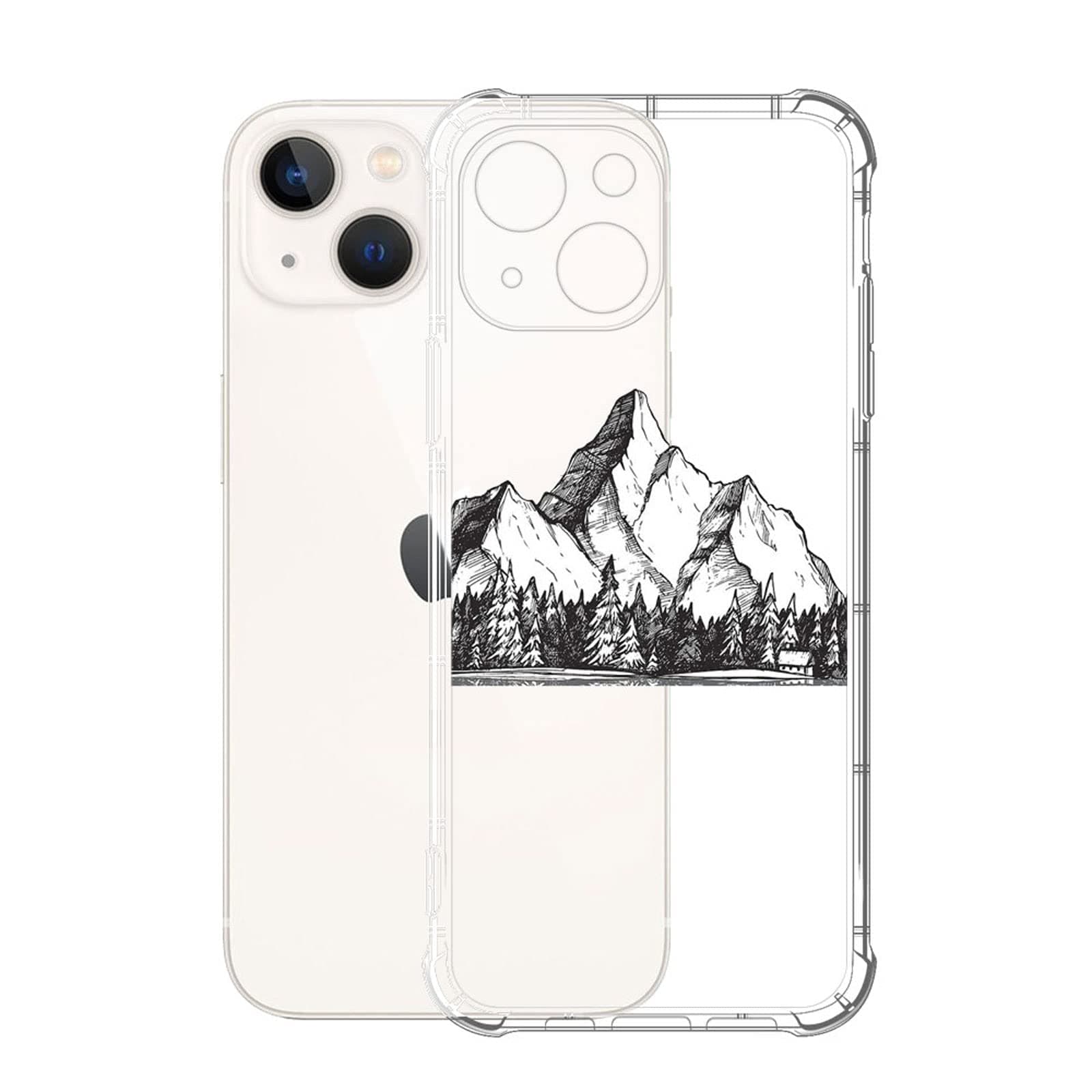 yicomon Compatible with iPhone 14 Case,Clear with Great Mountain Design Shockproof Silicone Bumpers Four Corner Protection for Apple iPhone 14