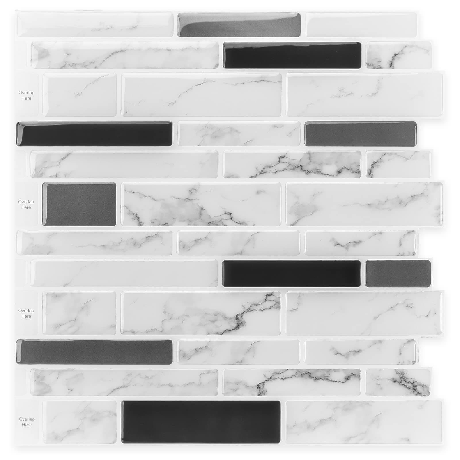10-Sheet Peel and Stick Tile Backsplash, Vinyl 3D Self-Adhesive Tile Stickers for Kitchen, Bathroom, Counter Top, Marble 77