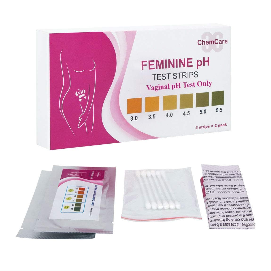 Feminine pH Test Strips 3.0-5.5(6 Tests) - HomeTest Vaginal pH Tests Regular Self-Testing of The Vaginal pH Value Monitor Vaginal Intimate Health(Swabs Included)