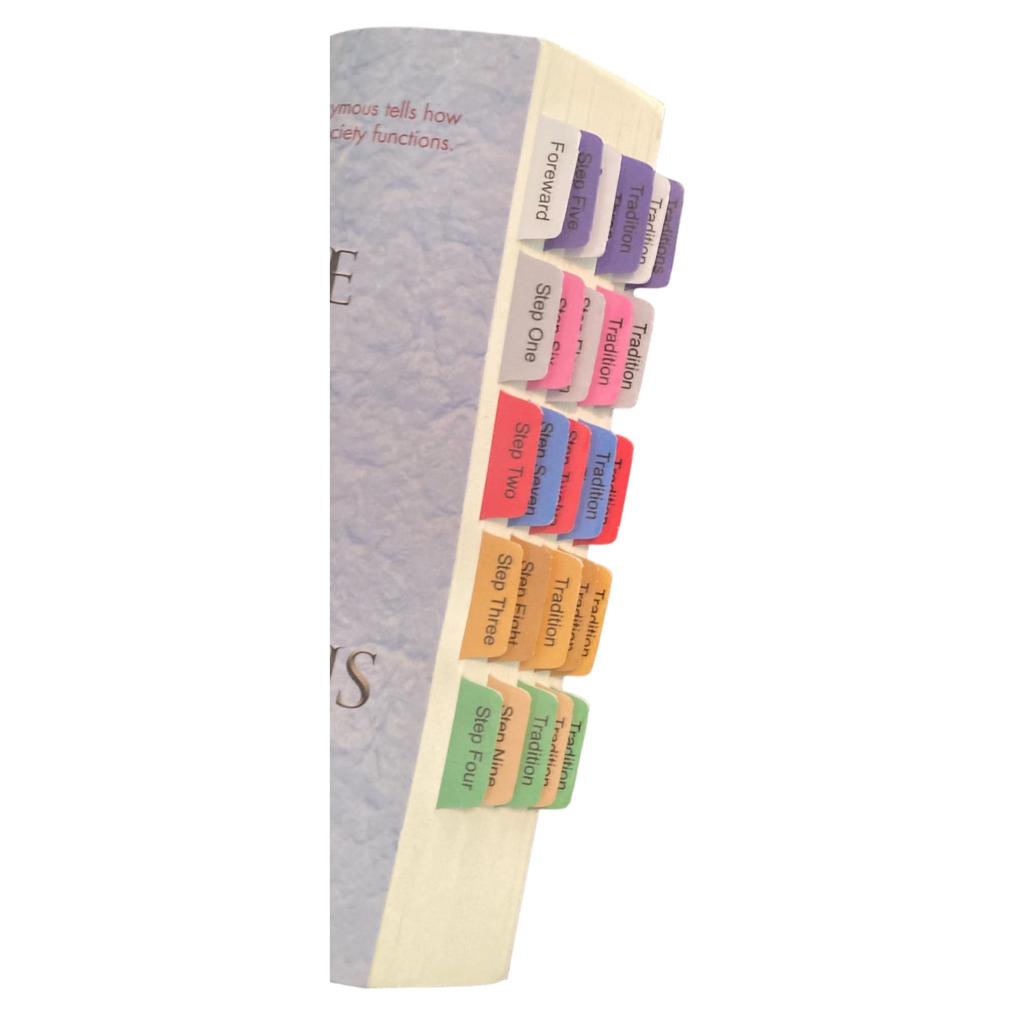 Laminated Book Tabs for Twelve Steps and Twelve Traditions – Durable, Removable, and Repositionable Sticky Tabs – Includes Alignment Card & Blank Tabs for Custom Sections (Book not Included)