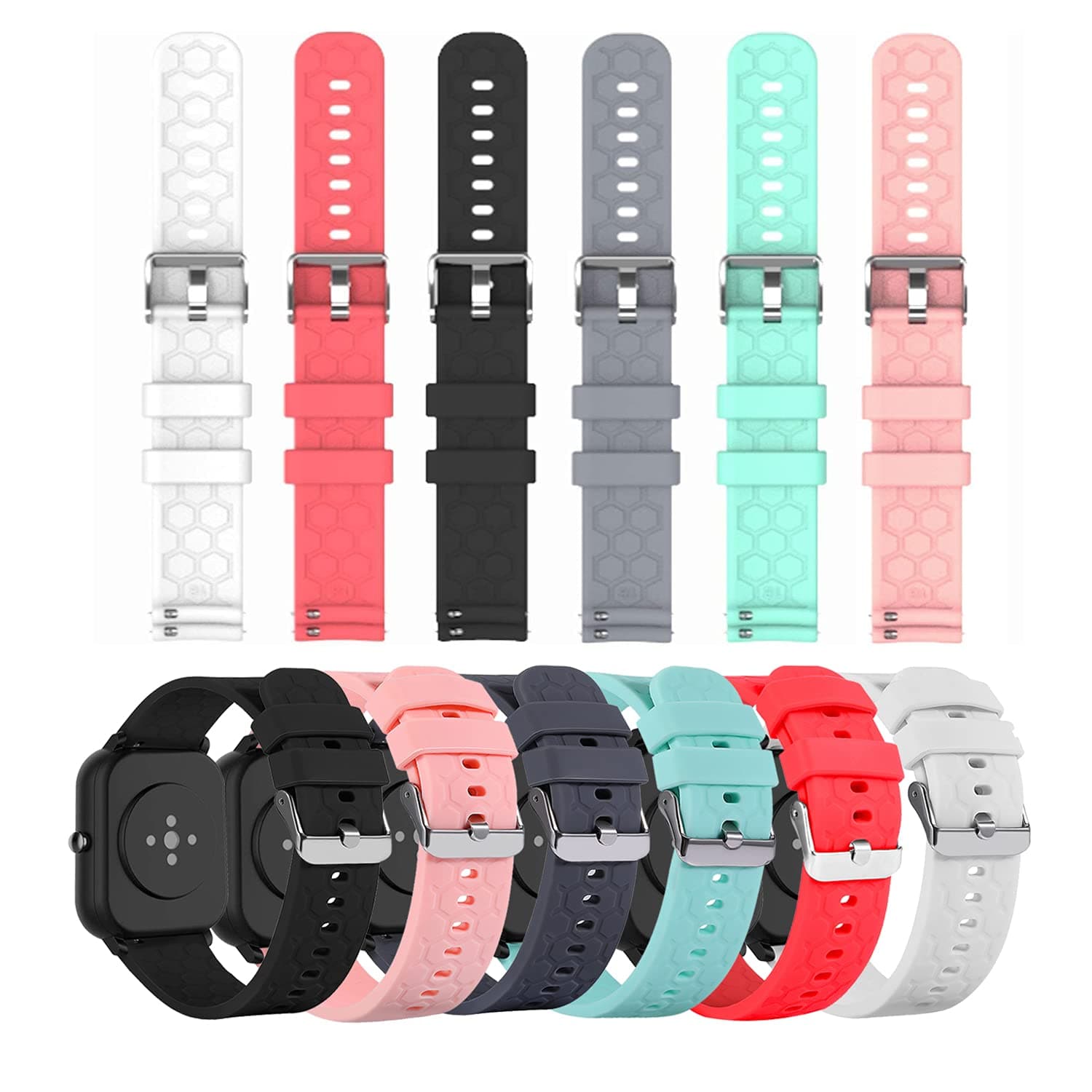 6-Pack Bands Compatible with Garmin Bounce Watch Strap Silicone Wristband, Replacement Bracelet Sport Strap for Butele H69, ANDFZ T42, Hero Band III, Donerton, Popglory, CanMixs P22 Accessories