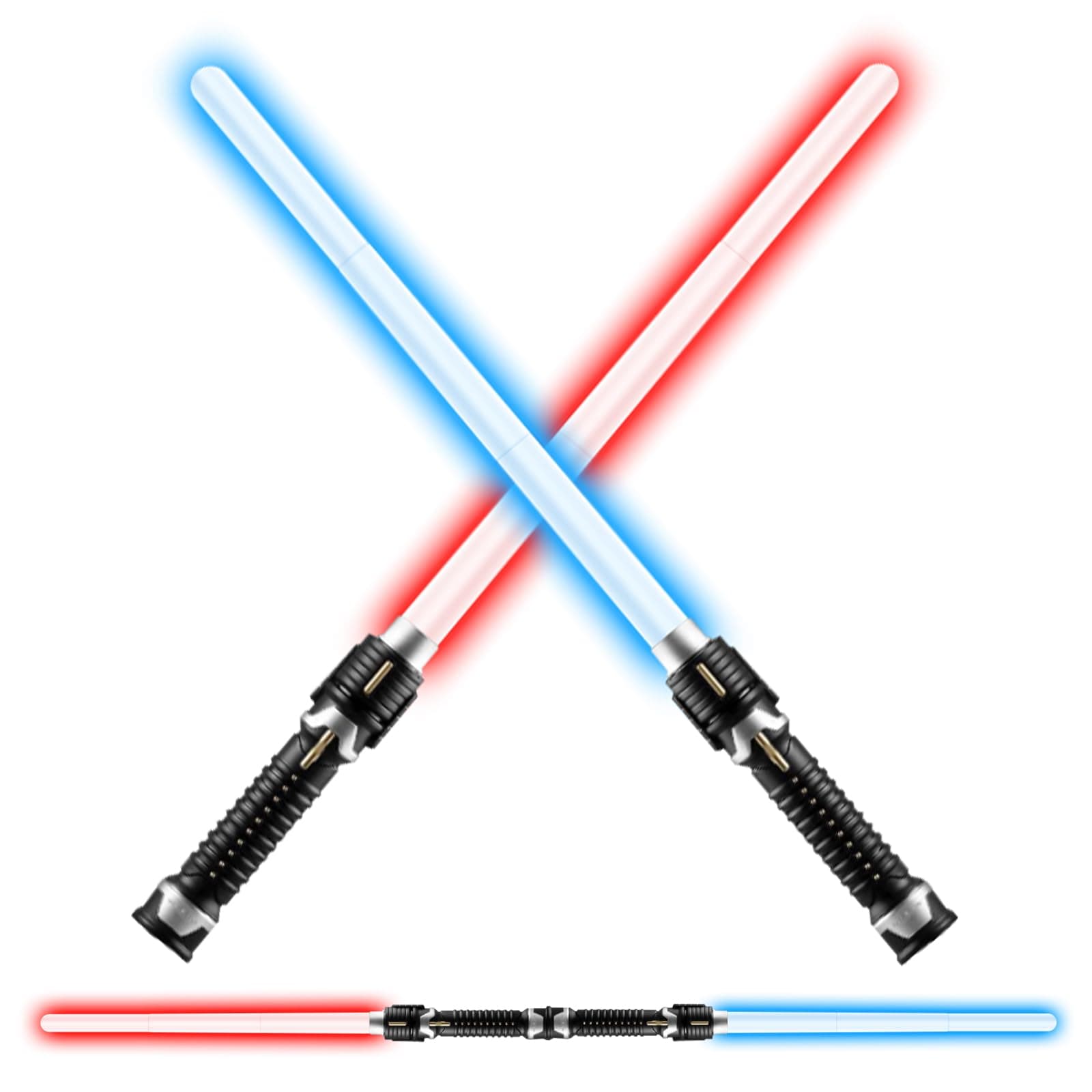 2024 Fully Retractable Light Saber for Kids, 2 Pack Cool LED Mini Power Sword for Kids, Novelty Stocking Stuffers for Kids Real Blue Red Dueling Forge Galaxy War Costume Cosplay Gifts