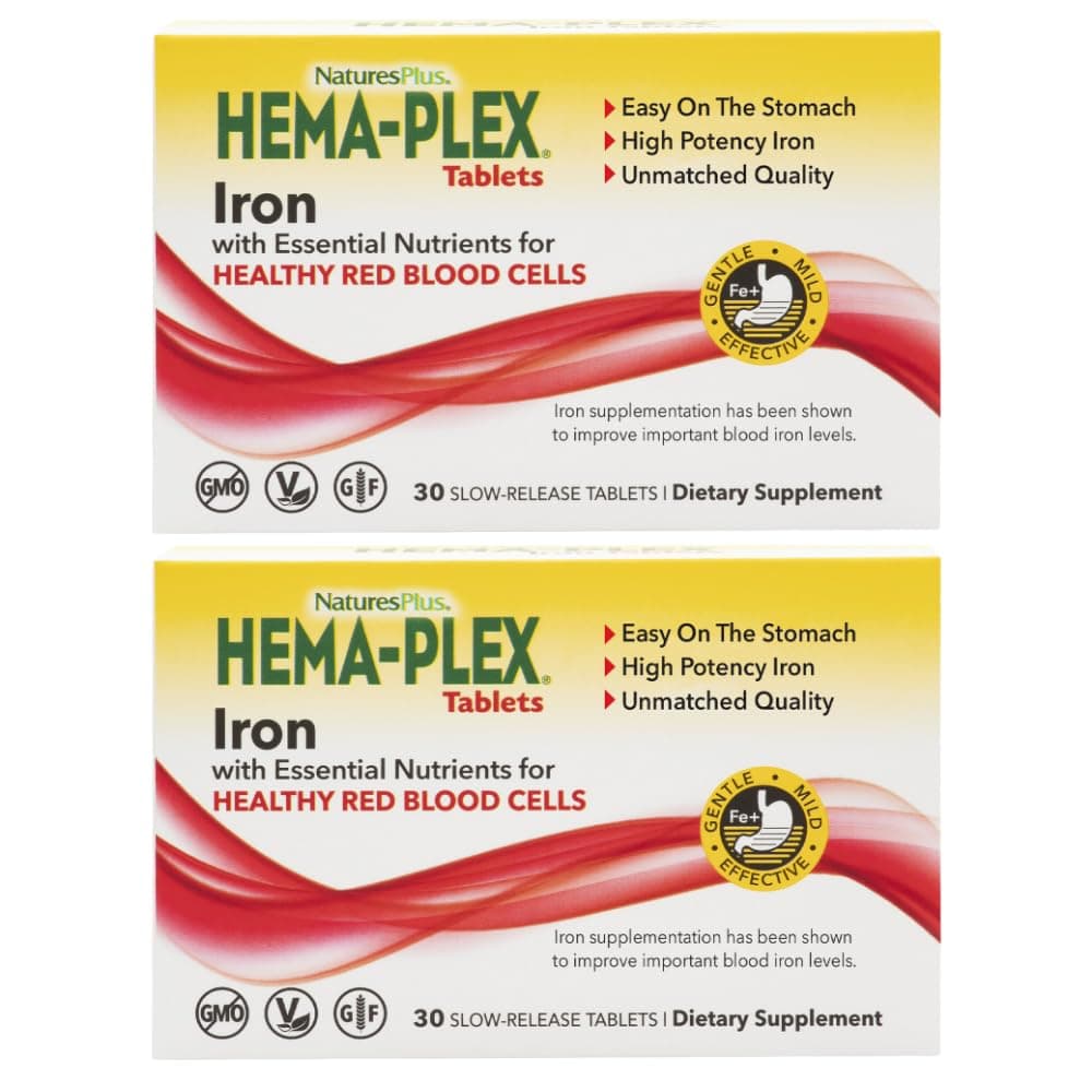 Hema-Plex Iron - 30 Sustained Release Tablets, Pack of 2 - 85 mg Elemental Iron - Total Blood Health - with Vitamin C & Bioflavonoids - Vegan, Gluten Free - 60 Total Servings