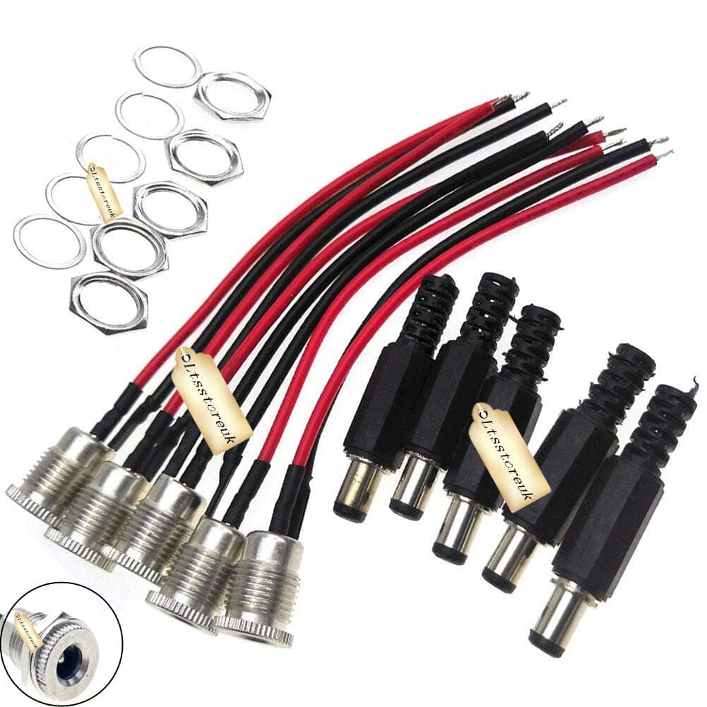 5.5 x 2.5 MM 10A DC Power Jack Socket DC-099 30V Threaded Female Mount Connector Adapter with 3.94Ich 22Awg Cable & Dc Barrel Jack Plug Male