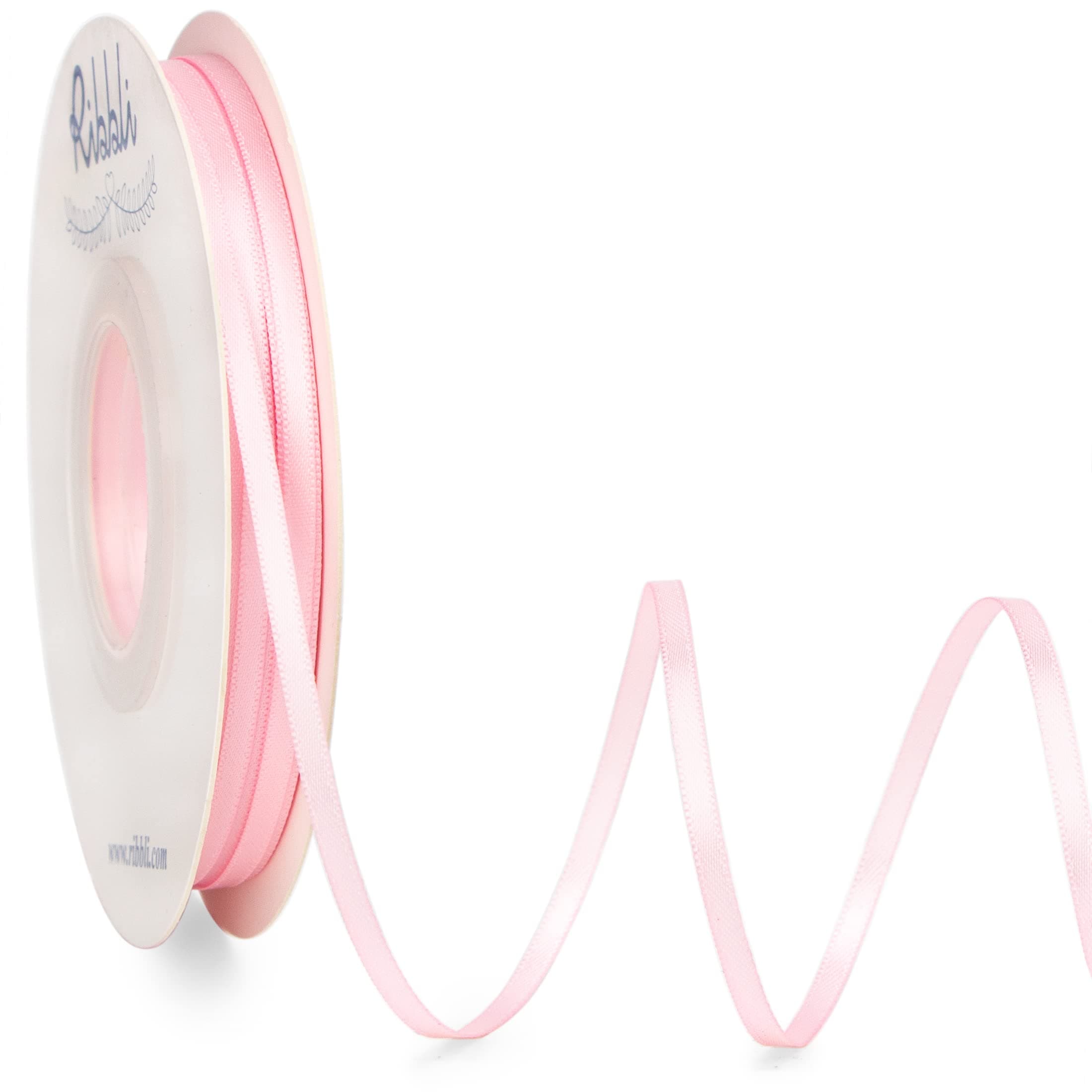 Light Pink Double Faced Satin Ribbon,1/8” x Continuous 50 Yards,Use for Bows Bouquet,Gift Wrapping,Baby Shower,Floral Arrangement