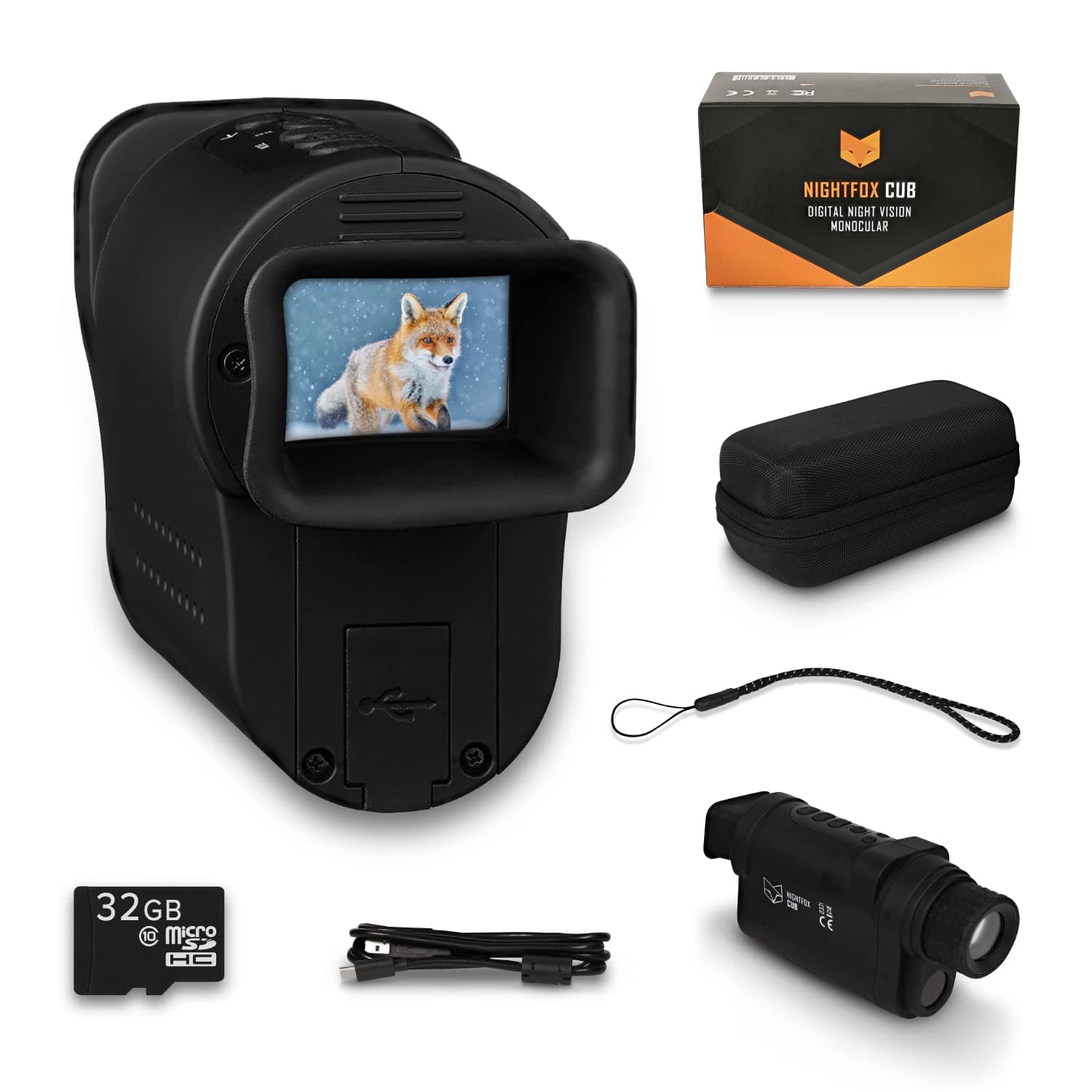 Nightfox Cub Digital Night Vision Monocular | USB Rechargeable | Compact, Pocket-sized | Records Footage, 32GB Memory | 165 yard Range, 3x Magnification | Infrared Camera Night Vision Goggles