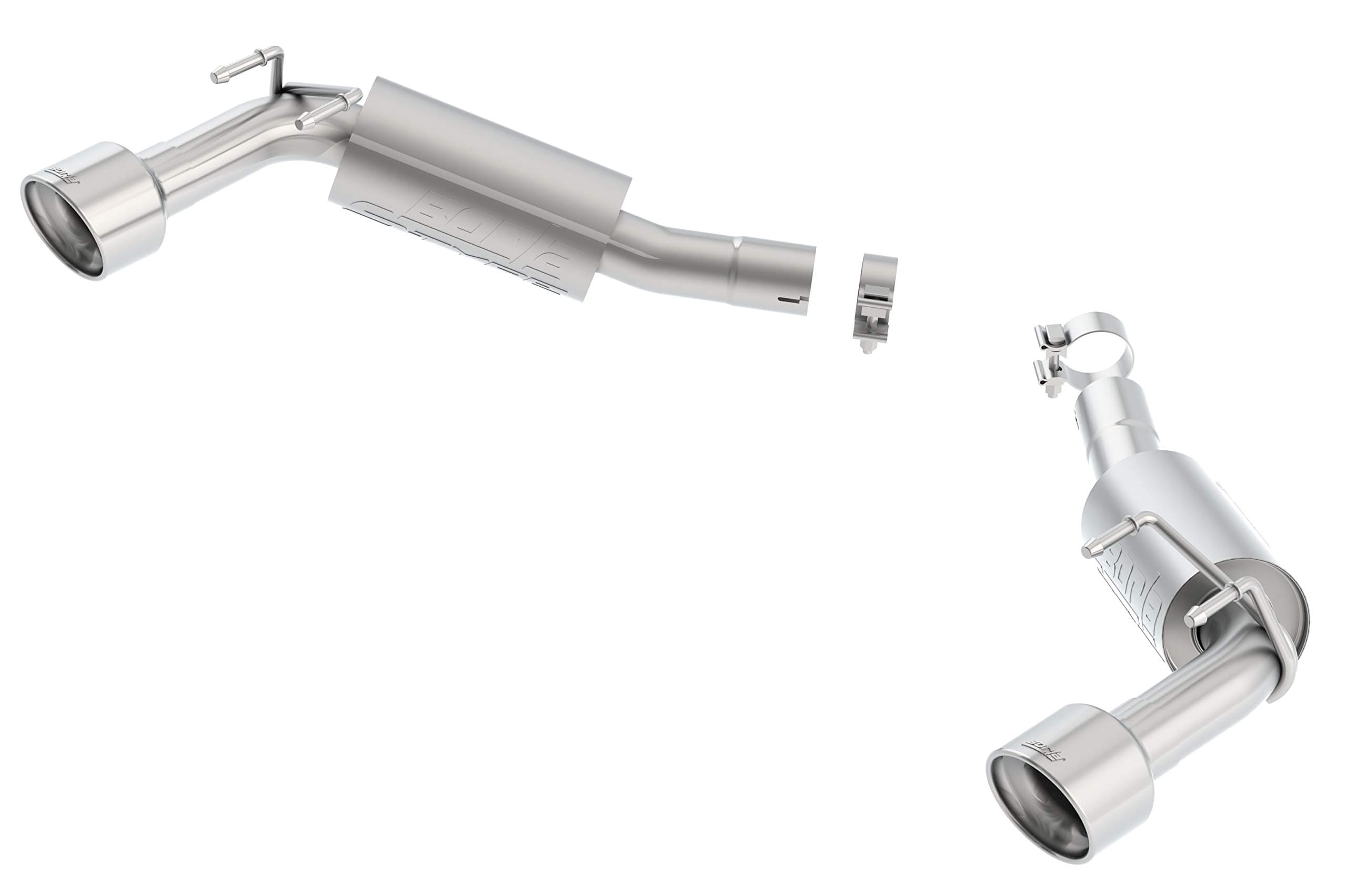 11775 Axle-Back Performance Exhaust System for 2010-2013 Chevrolet Camaro SS 6.2L V8 T-304 Stainless Steel S-Type Sound Dual Split Rear Single 4.5" Round Polished T-304 Stainless Tips Each Side