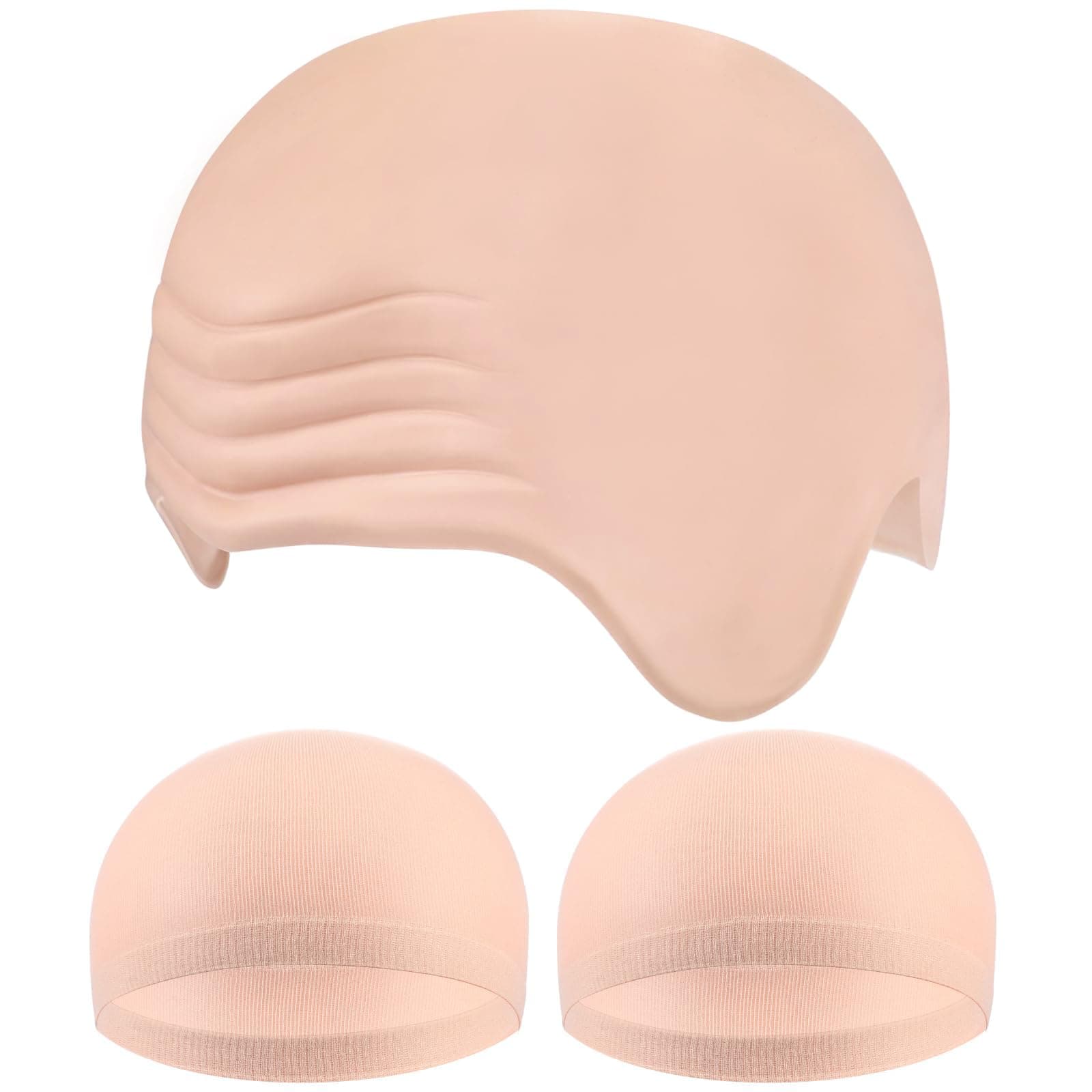 WILLBOND 3 Pcs Halloween Bald Caps Set Makeup Costume Include a Latex Bald Cap and 2 Pcs Nylon Head Caps Cosplay Accessories for Women Men Halloween Party Supplies
