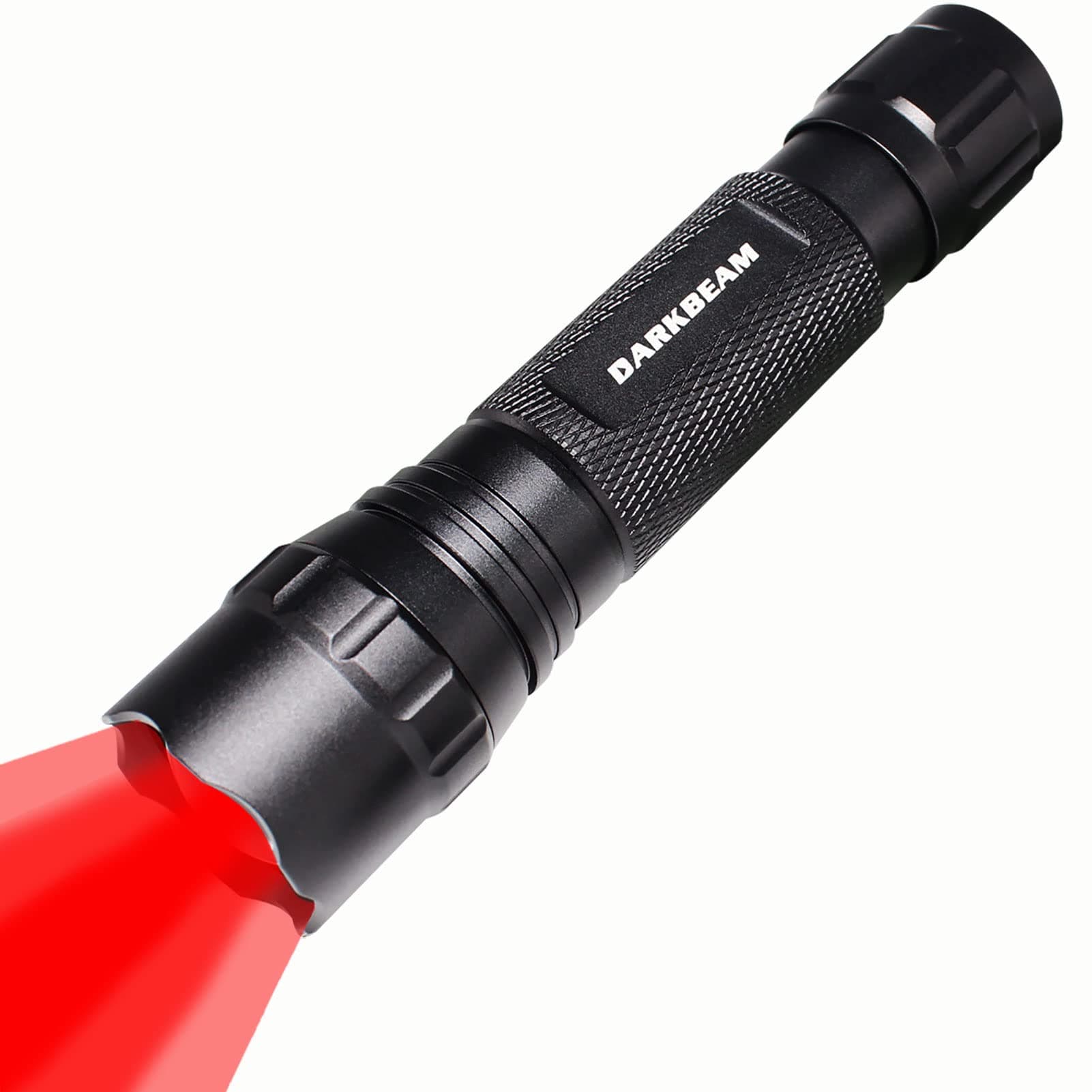 DARKBEAM Red Light Torch Tactical LED Rechargeable Flashlight, Zoomable Portable Handheld Red-Light for Night Vision - Fishing, Hunting, Detector Astrophotography, Included Battery Powered