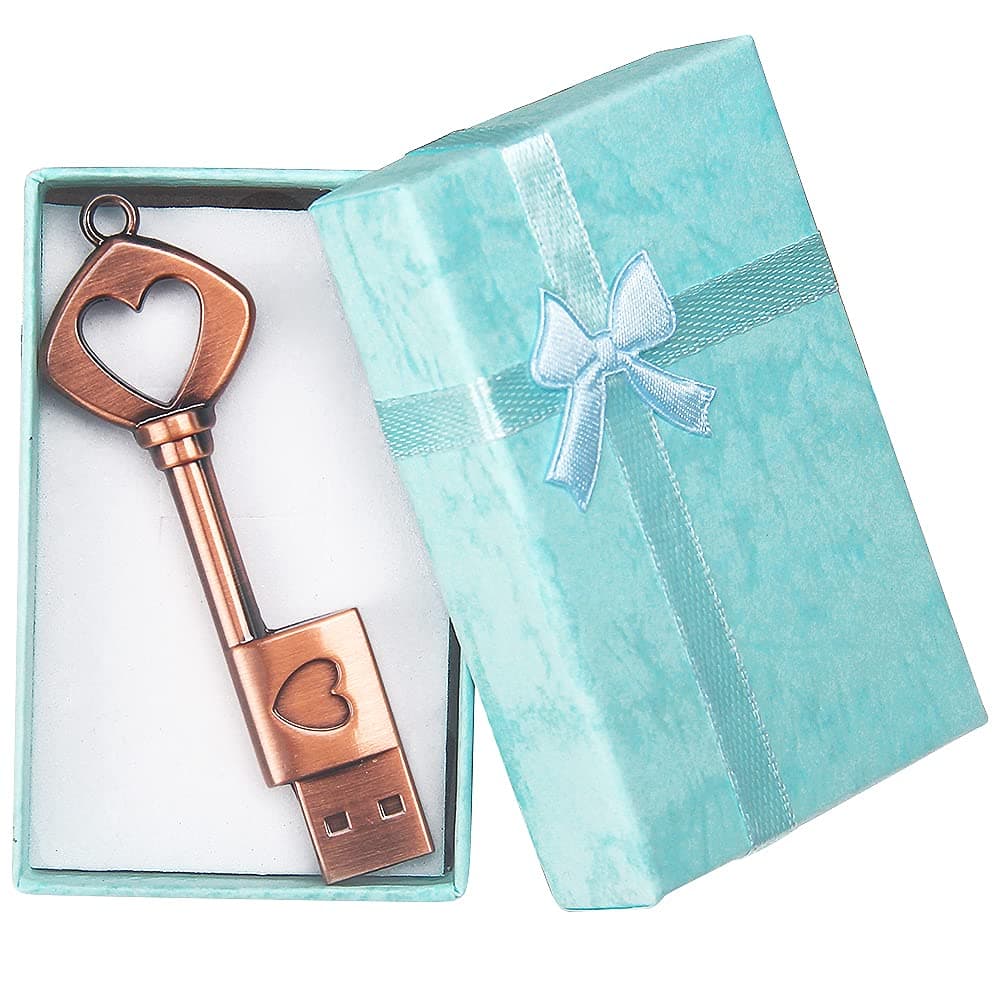 BORLTER CLAMP 64GB Memory Stick Cute USB Flash Drive with Gift Box, Retro Metal Heart Key Shaped Thumb Drive