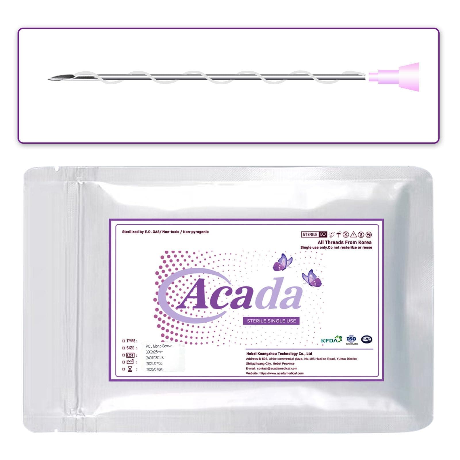 PHYMAT ​​​Acada Pcl Threads for Face, Pcl Screw Threads 30G25mm, Anti-Aging, Pcl Threads Sharp, Long-Lasting Skin Rejuvenation and Firming, 20Pcs