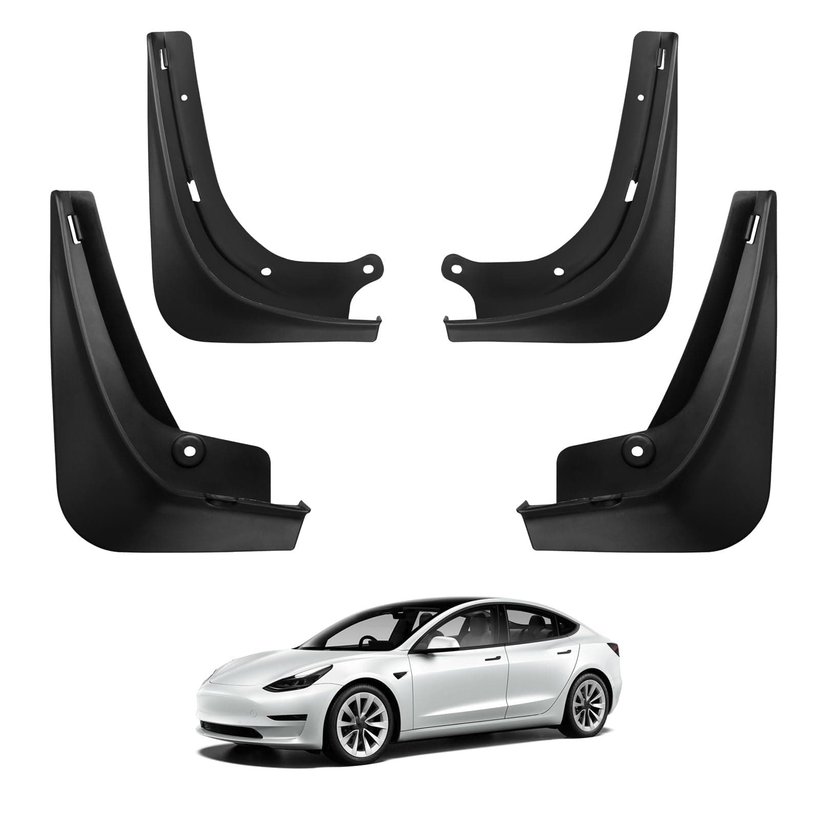 BASENOR 2017-2023 Tesla Model 3 Mud Flaps Splash Guards Fenders (Proprietary Design) No Drilling No Tape Mudflaps All Weather Protector Mudguards for Model 3 Exterior Accessories (Set of 4)