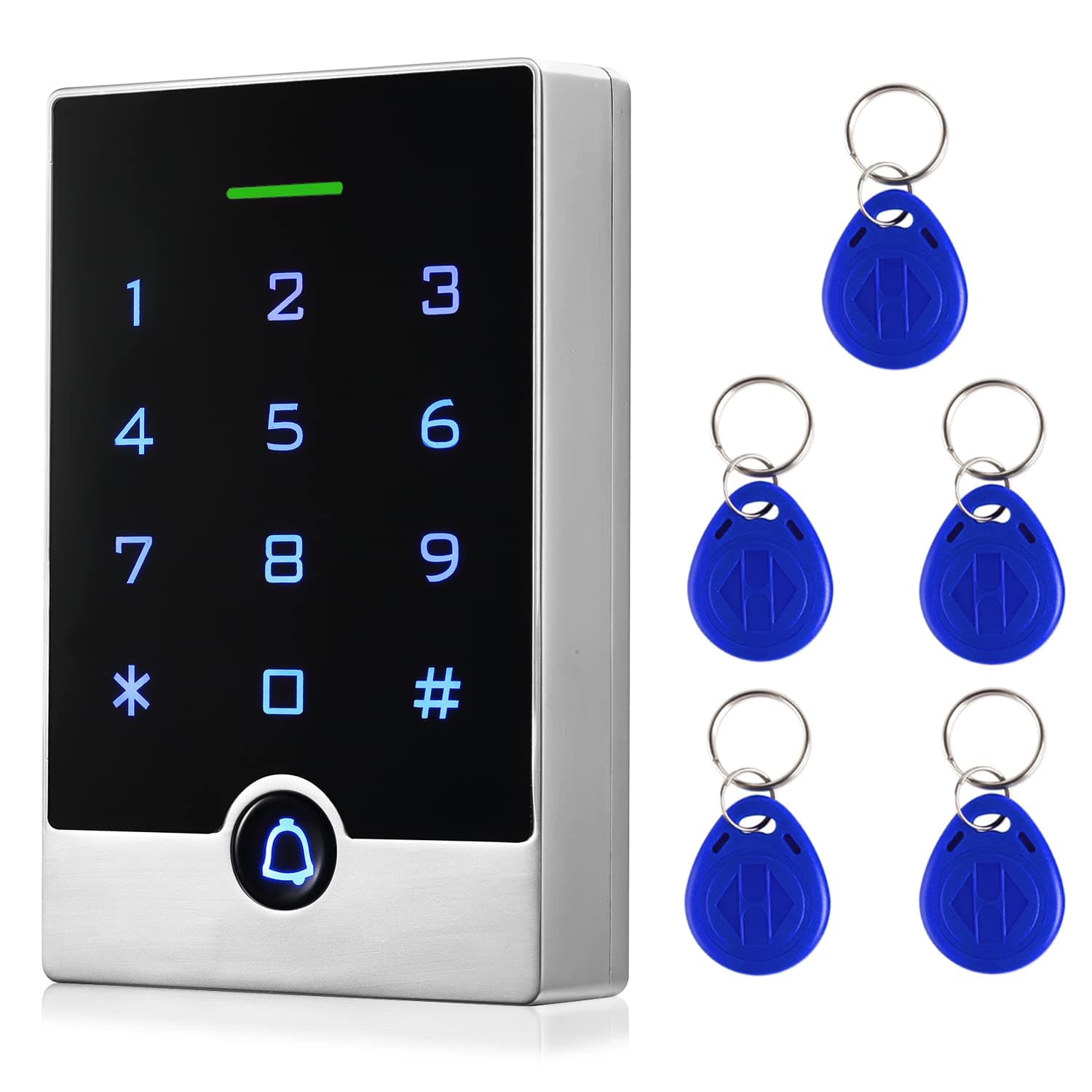 Security Door Access Control Keypad, Id Keypad With Key Fobs, Stand-Alone Lock Controller, For Gate Opener, Entry Zinc Alloy Metal, Waterproof
