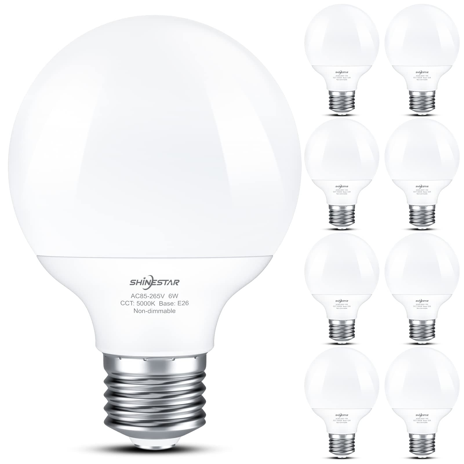 SHINESTAR 8-Pack Vanity Light Bulbs, Daylight 5000K, 60w Equivalent, G25 LED ...