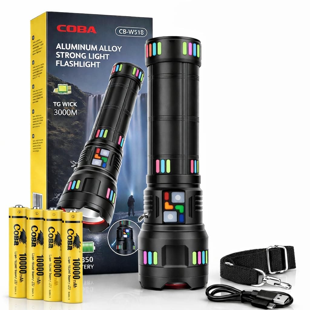 Sealed Pack 3km Range COBA CB-W518 Flashlight LED Rechargeable Torch