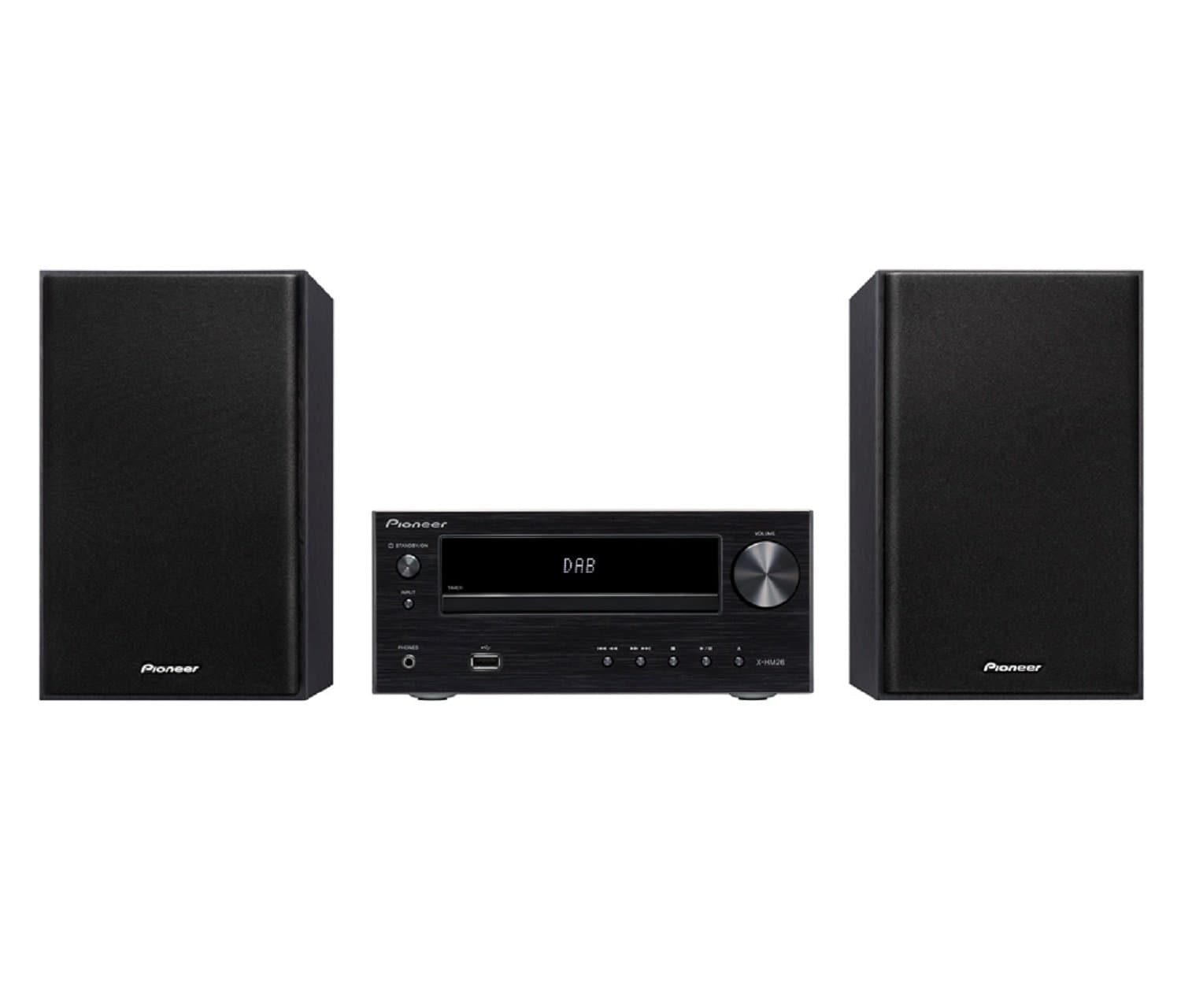 Pioneer X-HM26(B) Micro System with Two-Way Speakers (Bluetooth, FM Radio, CD, MP3-USB, Timer and Alarm Function, 2 x 15 watt) for Office, Guest or Bedroom, Black