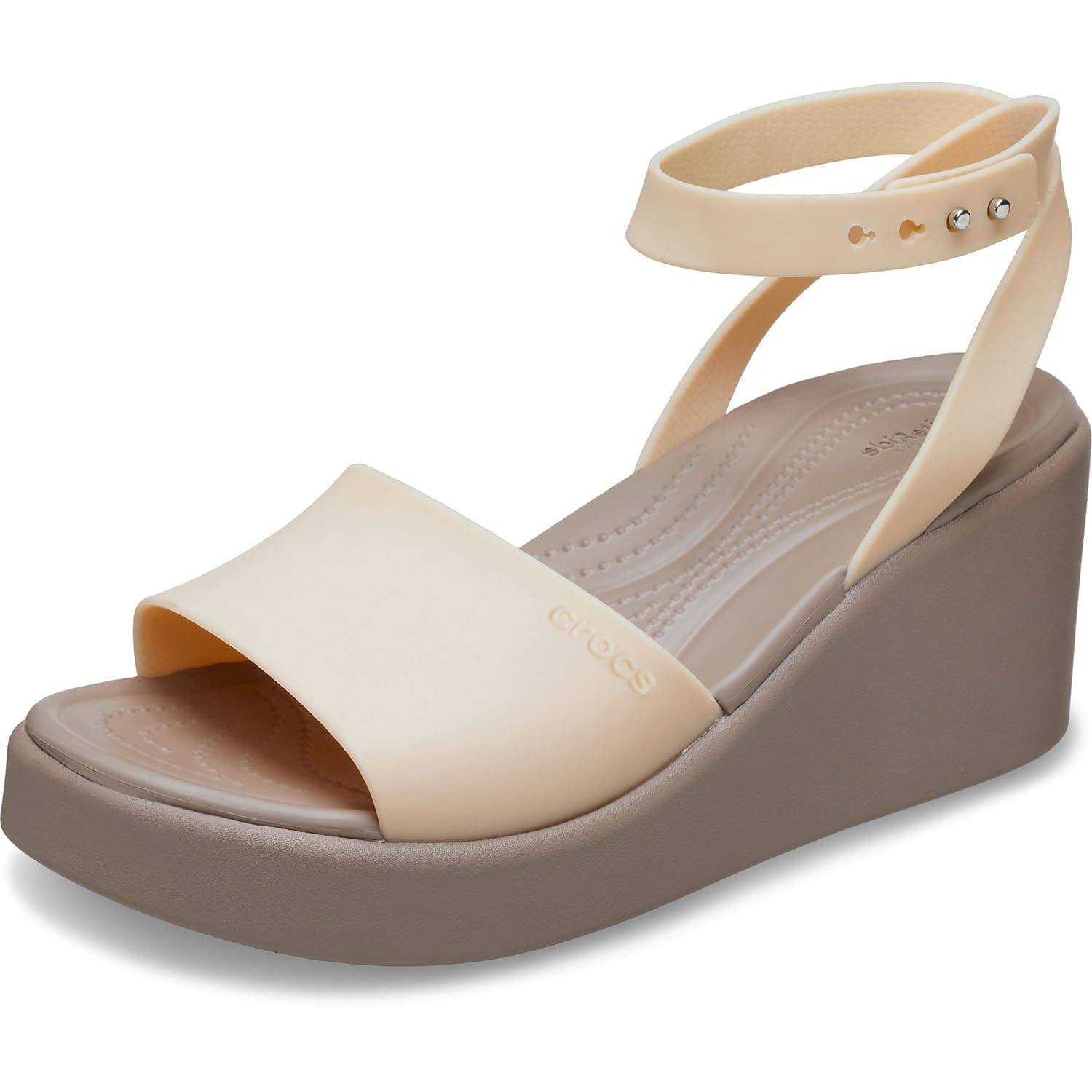 Crocs Women Brooklyn Ankle Strap Wedge, Platform Sandals, Shitake, 7 Women