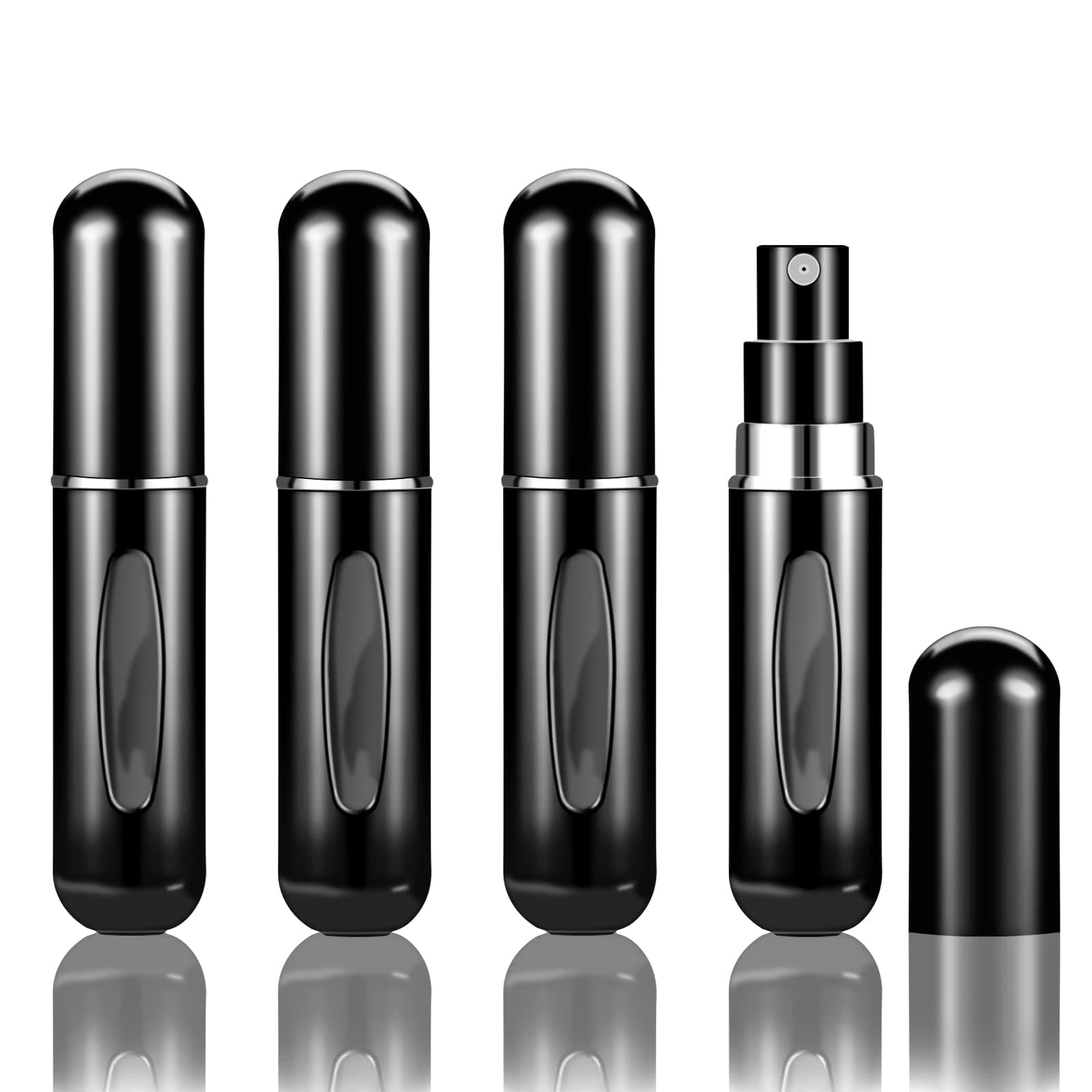 4Pcs Refillable Travel Size Perfume Atomizer Bottles，Portable Mini Separate Perfume Bottle，Travel and Outings Spray Boxes Dispensers 5ml/0.2oz(Black)
