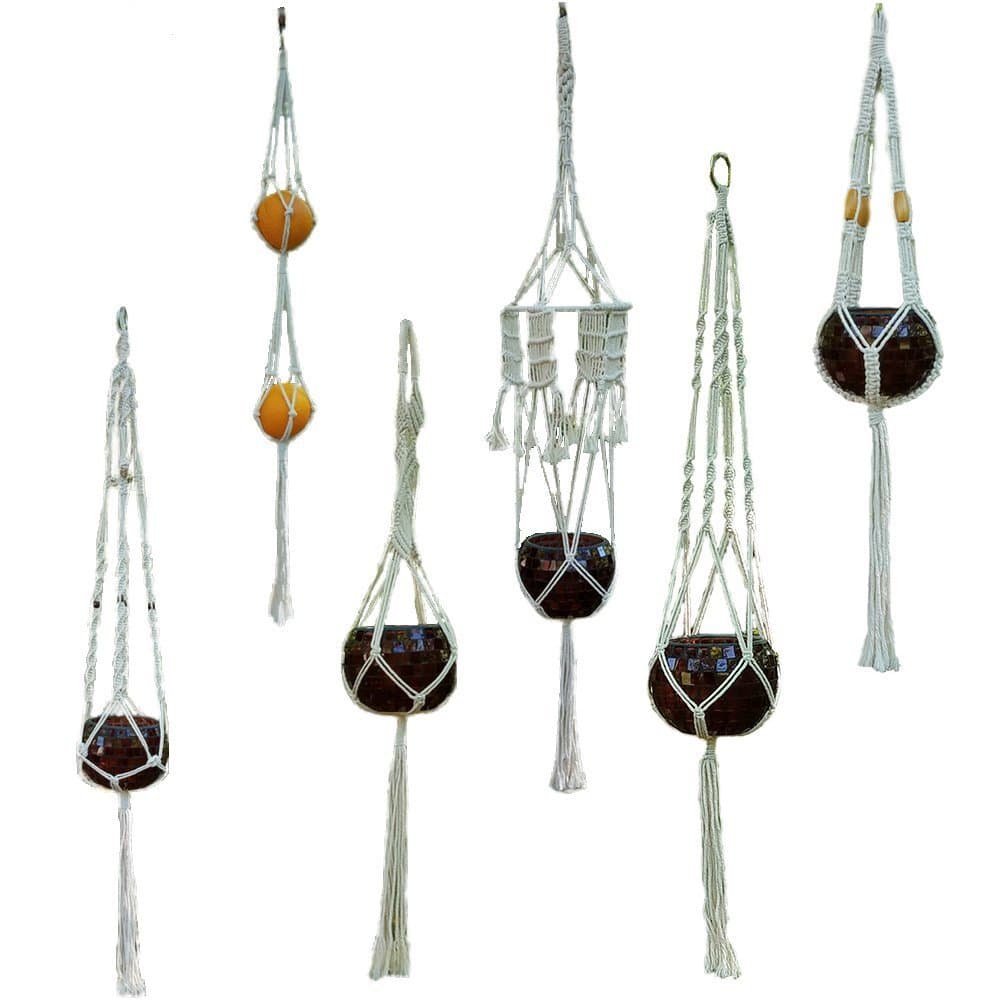 6 Macrame Plant Hangers Bundle: Handmade all Natural Cotton Macrame Plant Hangers for pots, plants, indoor, outdoor, lawn, patio, home, garden, deck balcony, ceiling, and decorative use