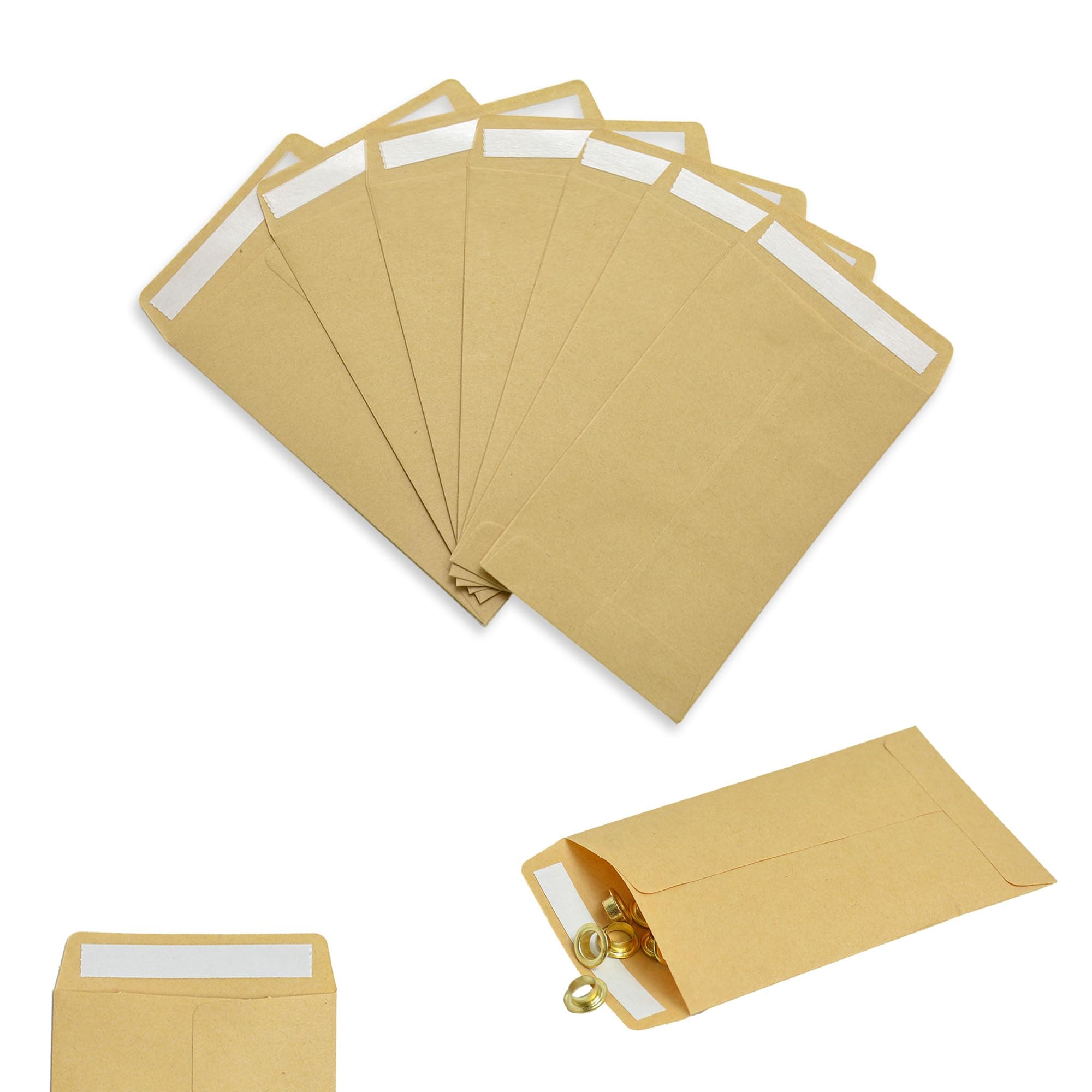 Small Brown Envelope for Seeds, Adhesive Paper Envelope Seed Packet, for Money Seed Packaging Storage Small Items Payroll Beads (6 * 11.5cm)