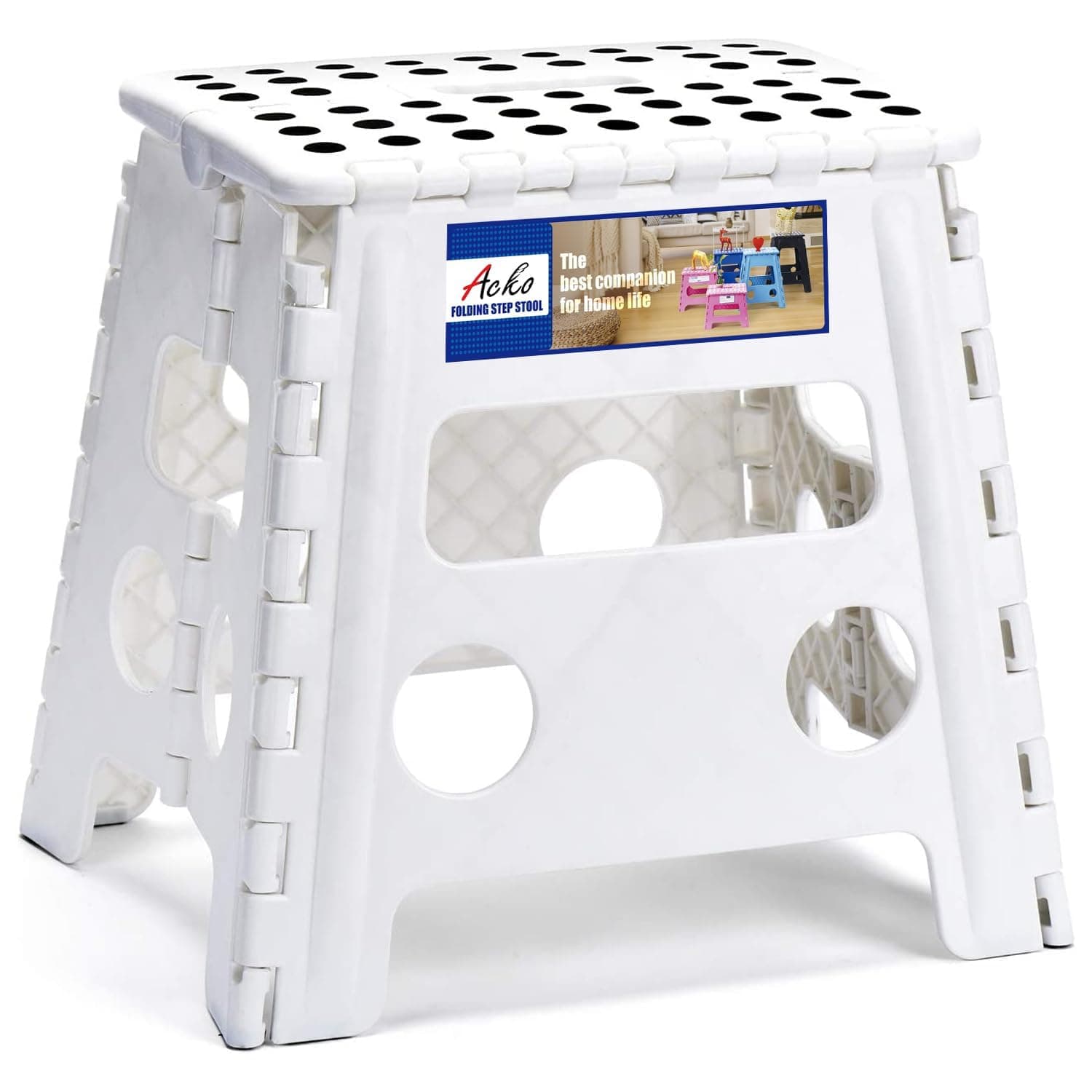 ACKO Folding Step Stool -13inch Height Premium Heavy Duty Foldable Foot Stool for Kids and Adults, Kitchen Garden Bathroom Stepping Stool White