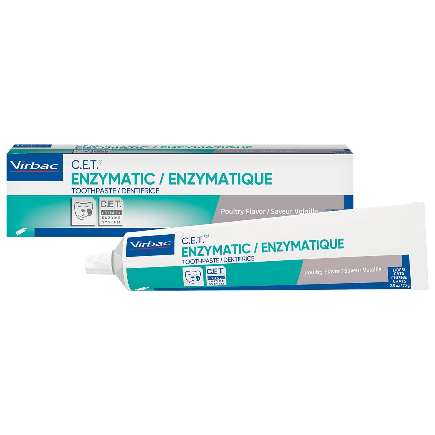 Virbac CET Enzymatic Toothpaste | Control Oral Bacteria, Reduce Plaque & Bad Breath | Dental Care Toothpaste for Cats & Dogs | Poultry Flavour, 70g Tube