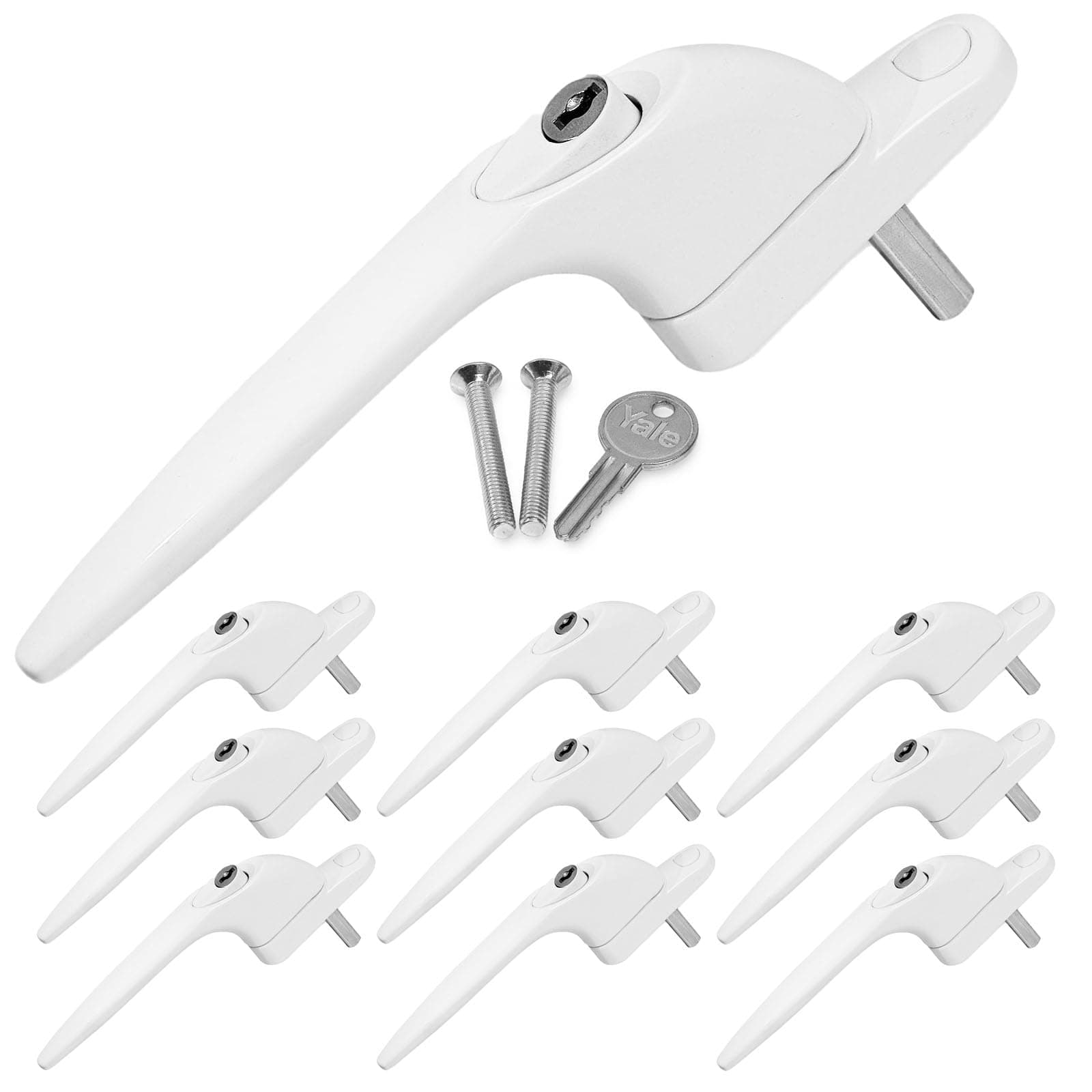 10 x Yale uPVC Universal Window Handle Inline Locking Espag Double Glazing White 40mm (Pack of 10)