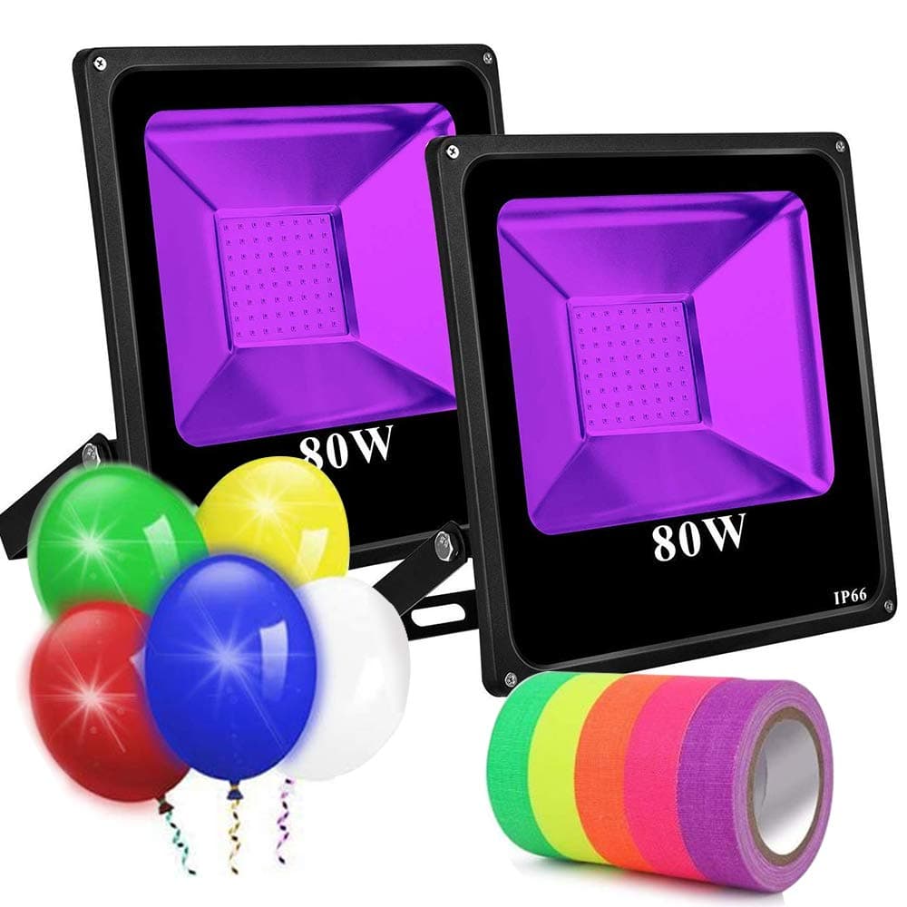 Black Lights for Parties 2 Pack, 80W Led Flood Light Blacklight Ultraviolet Lamp, for Fluorescent Neon Glow in The Dark, Halloween Christmas Decorations, DJ Disco Stage Night Club, Body Paint