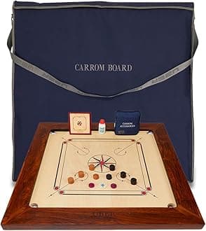 Championship Carrom Board Set – 37 x 37 inch Official Size Tournament quality board Including Carrom Men, Striker & Powder – Gives the Best Playability – suitable for very best players