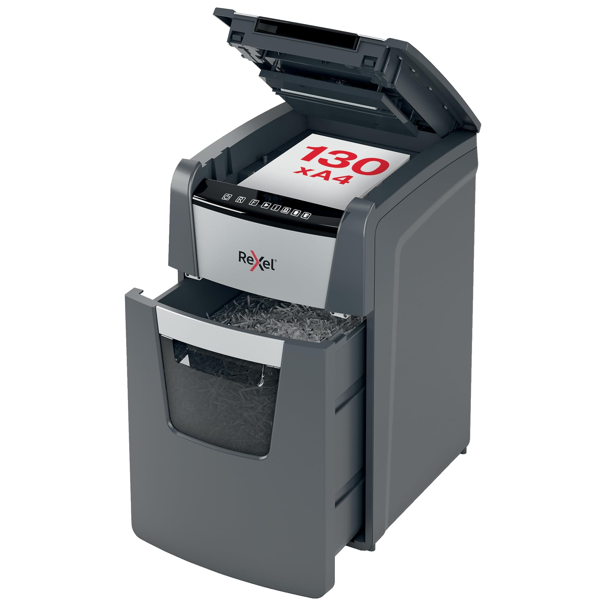 Rexel Optimum Auto Feed+ 130 Sheet Automatic Micro Cut Paper Shredder, P-5 Security, Some Office Use, 44 Litre Removable Bin, 2020130M