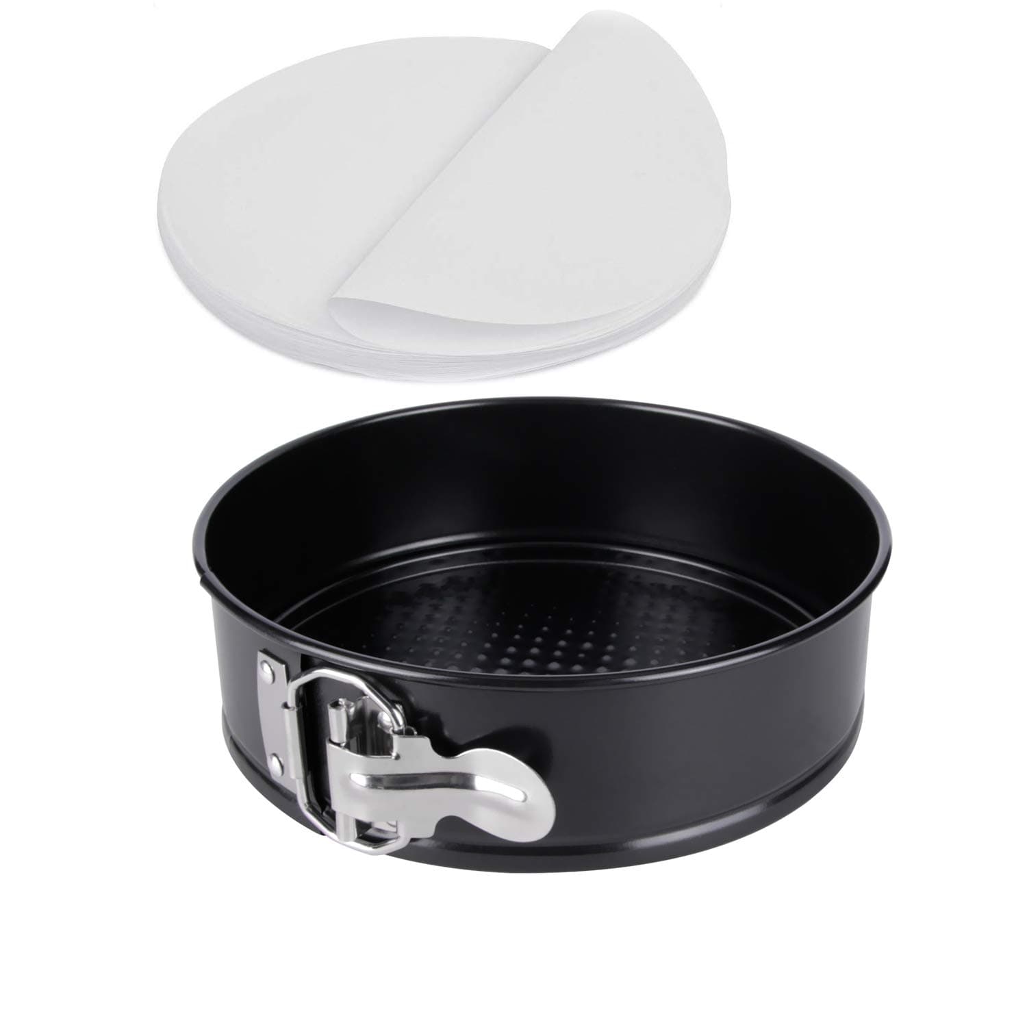 7 Inch Springform pan, Happybase Non-stick Cheesecake Pan with Removable Bottom/Leakproof Cake Pan Bakeware with 50 Pcs Parchment Paper Liners