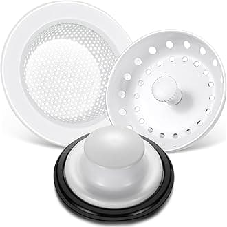 3 Pcs Kitchen Sink Drain Strainer and Stopper Stainless Steel Garbage Disposal Plug with Handle Universal Anti-Clogging Kitchen Sink Filter Sieve Basket Strainer(Porcelain White)