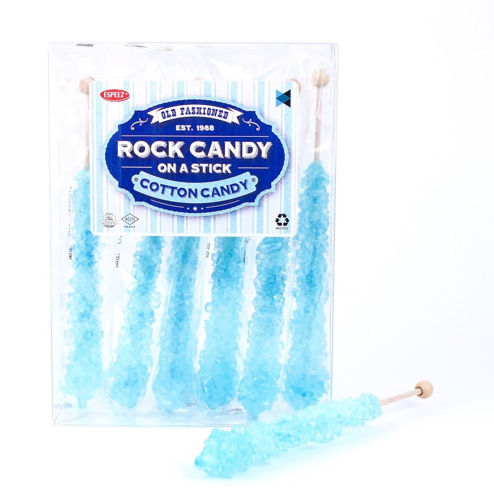 Extra Large Rock Candy Sticks: 6 Light Blue Cotton Candy Lollipop - Individually Wrapped - Rock Candy Crystal Sticks for Candy Buffet, Birthdays, Weddings, Receptions, Bridal and Baby Showers