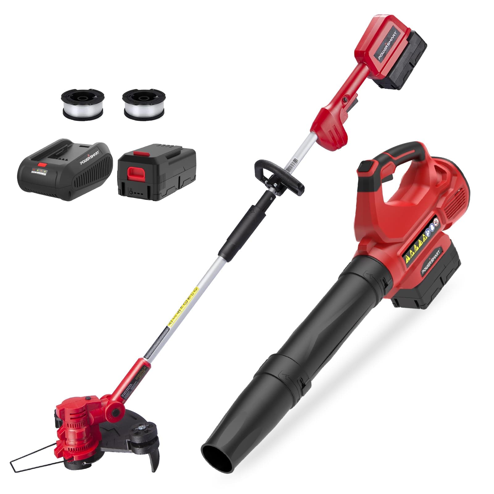 PowerSmart40V MAX String Trimmer & Edger 2-in-1 + 40V Leaf Blower Combo Kit, 4.0Ah Battery and Charger Included (PS76500C)