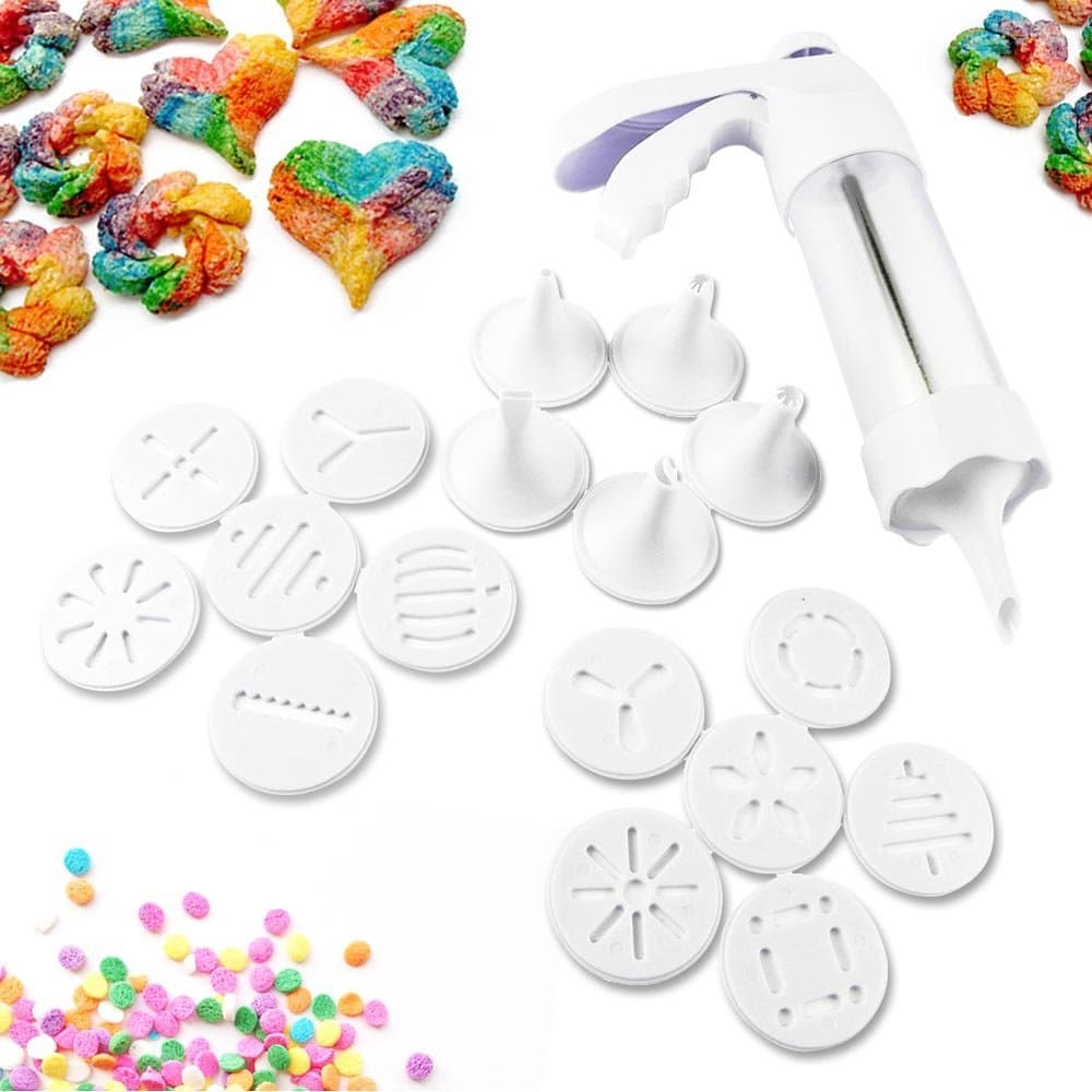 Pro Cookie Cutter | Professional Cookie Press Biscuit Gun Set, 12 Disks and 6 Icing Decorating Tips | Clear Tough Barrel (Holds 2.5 Dozen Cookies), Food Grade ABS Resin and Comfy Steady Grip | 466