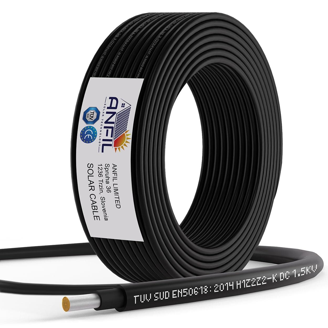 ANFIL Solar Panel PV Cable DC Rated Black & Red 4mm² 6mm² - 1800V Double Insulated Quality Wire (10m, 6mm² Black)