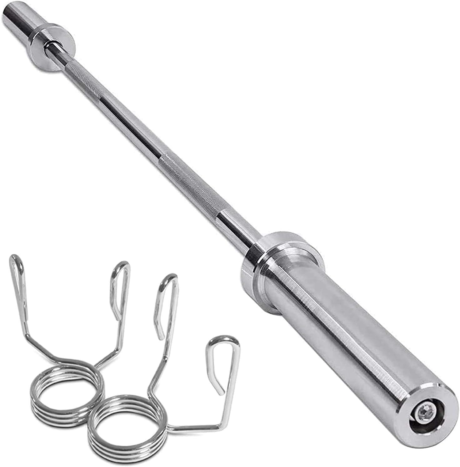 MAXSTRENGTH Weight Lifting Barbell Bar 2 Inch With Spring Lock Collars Chrome, Anti-Slip Hand Grip, Solid Steel, Gym Equipment Bodybuilding Workout Fitness Training Heavy Duty 4ft, 5ft, 6ft, 7ft