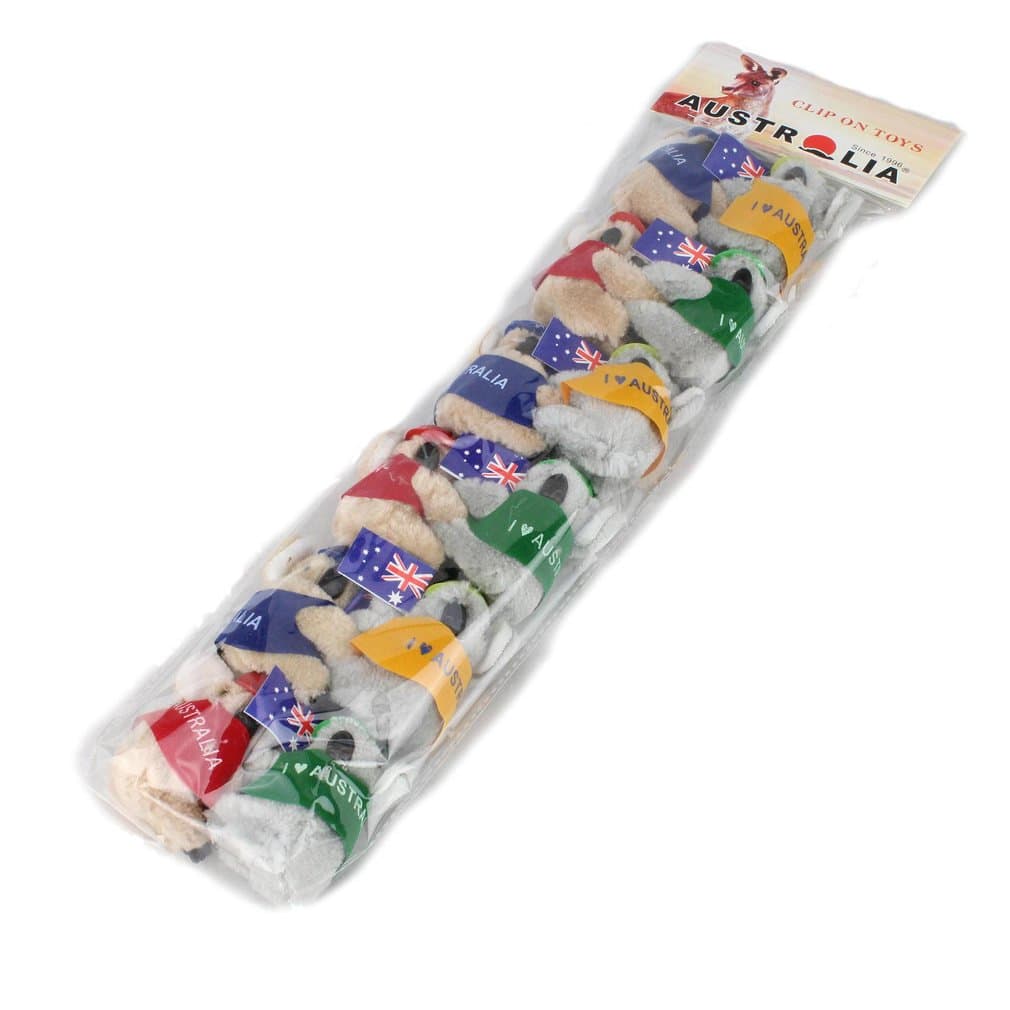 RealAus Koala Clipons With Jacket Flag & Cap Pack of 12 Stuffed Animal Soft Plush Toys Small Australian Souvenir