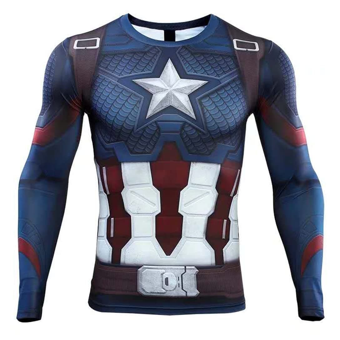 3D Super Hero Close-Fitting Quick-Drying Elastic Sport Cosplay T-Shirt Long Sleeve