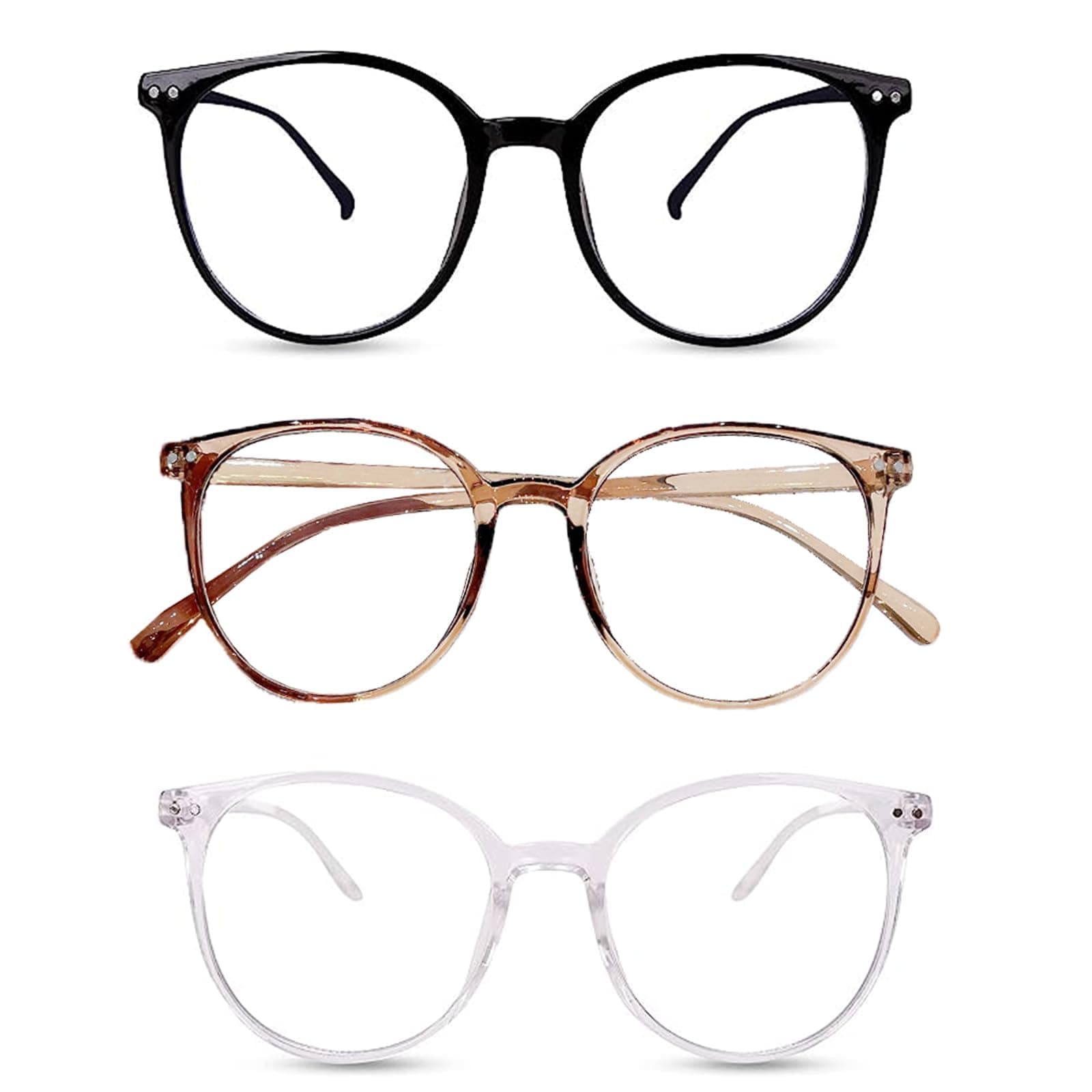 3 Pack Blue Light Blocking Glasses, Anti Glare Eyeglasses with Blue Light Glasses Men, Filter Round Frame Anti Bule Light Glasses Light Weight Clear Lens for Blue Light Glasses Womens