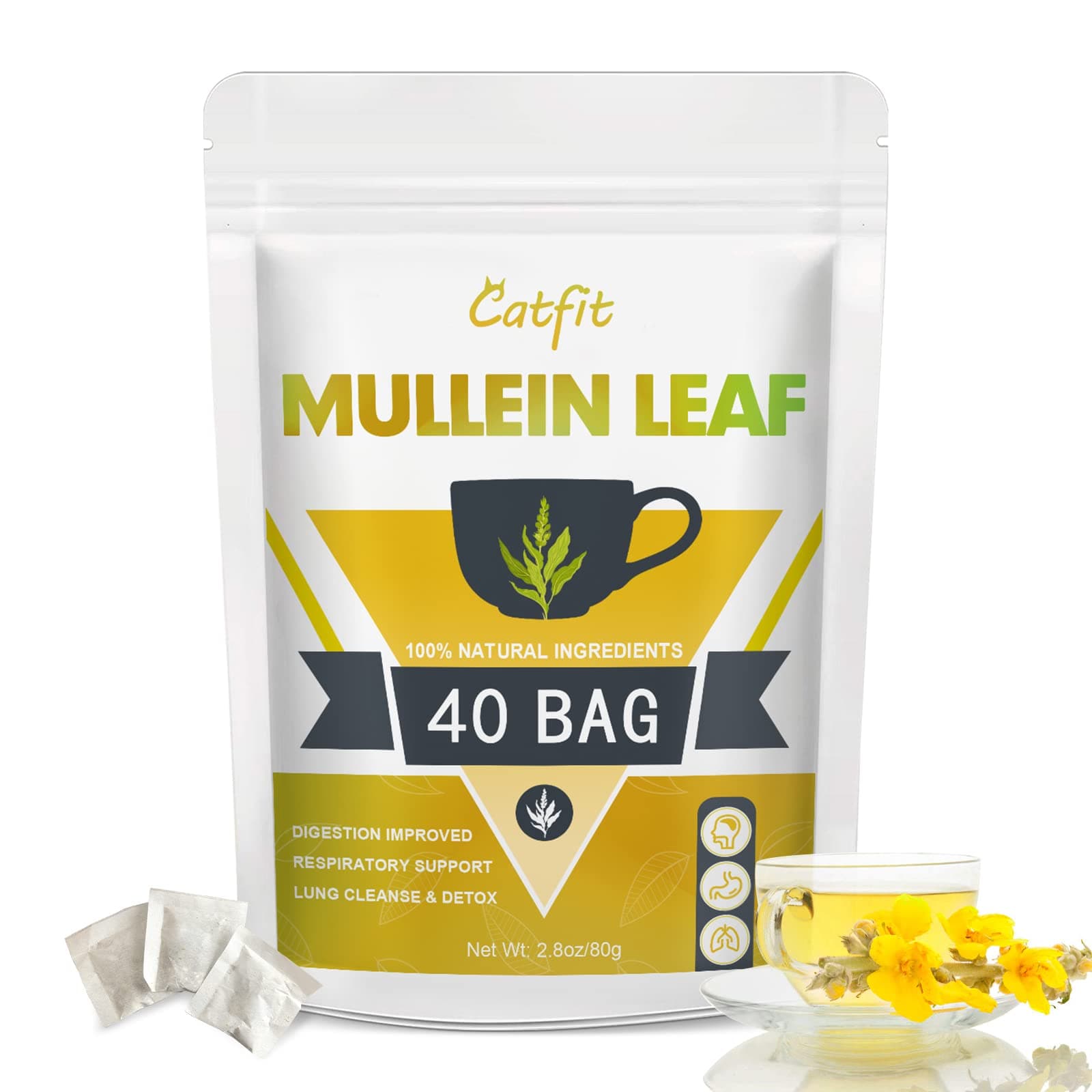 Mullein Leaf Herbal Tea for Respiratory Support, Mullen Tea for Lung Cleanse, Iymphatic Cleanse & Detox and Immune Support - No Caffeine, Non-GMO - 40 Tea Bags…