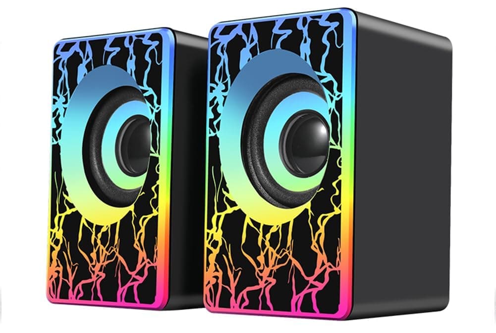 KASTWAVE PC Speakers, RGB Computer Speakers for Desktop, 2.0 USB Powered Portable Gaming Speakers with Colorful LED Light, 3.5mm Aux Input Mini Multimedia Speaker Sound Bar for TV Monitors Laptops