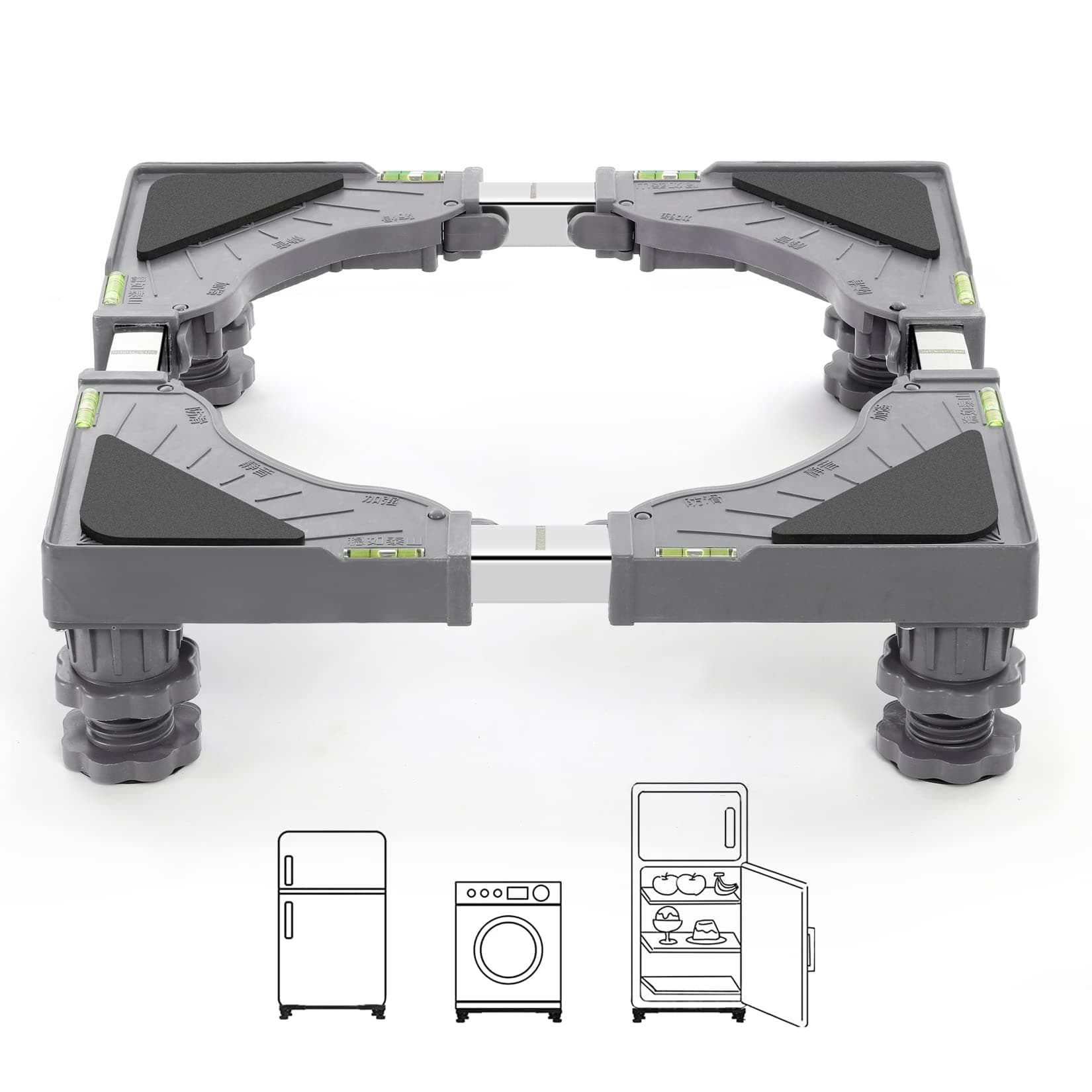 Nefish Mini Fridge Stand Adjustable Refrigerator Stand with 4 Strong Feet Universal Stand Base Washing Machine Stand Washer and Dryer Pedestals Multi-Functional Base for Appliance (Grey)