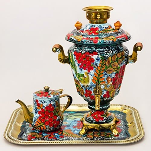 Ashberry Patterns Russian Samovar Tea Maker Set with Tray & Teapot